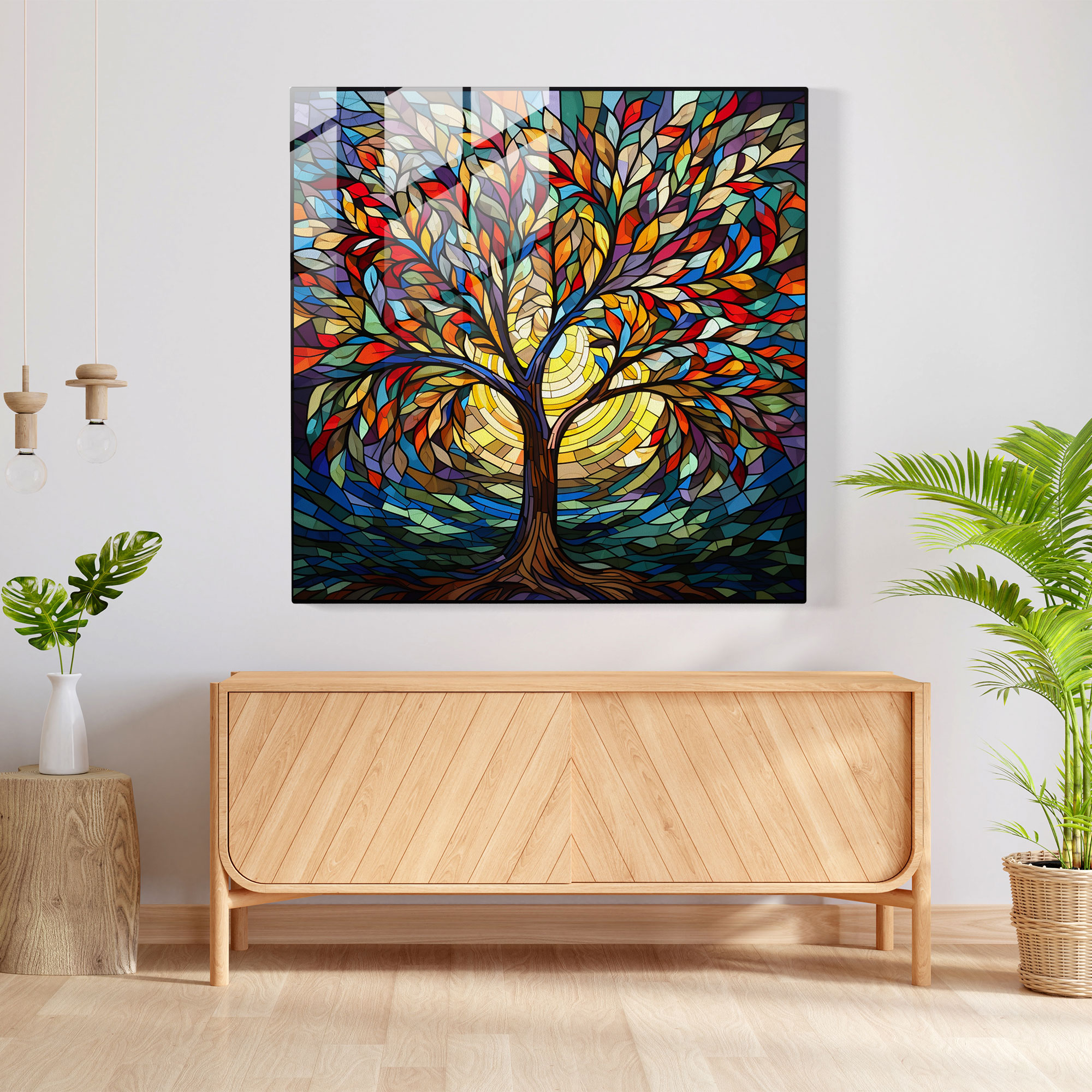 Buntes Laub Glasbild - Modernes Kunstwerk aus Glas Blätter