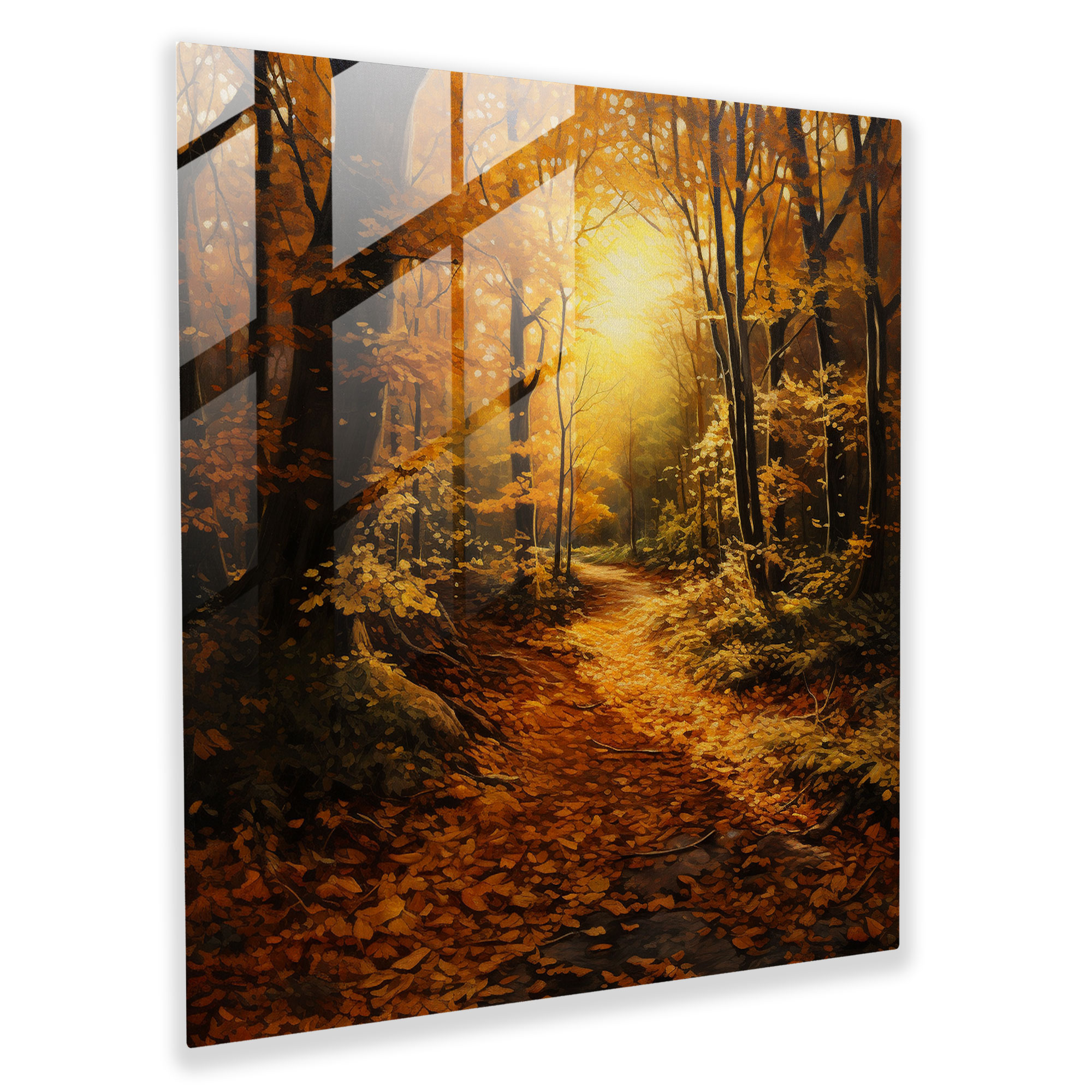Glasbild Golden Forest - Blätter Glas Wandkunst Moderne Kunst