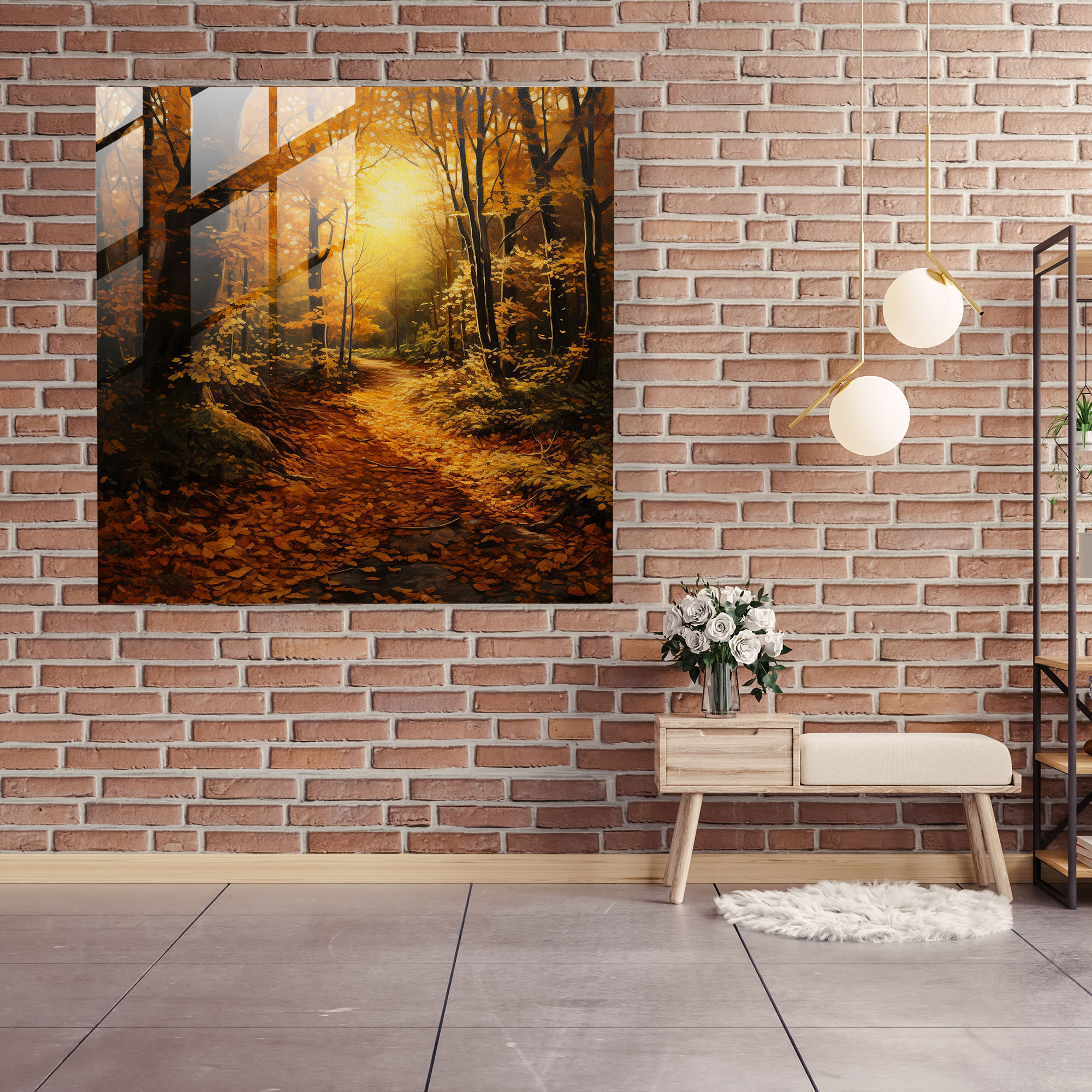 Glasbild Golden Forest - Blätter Glas Wandkunst Moderne Kunst