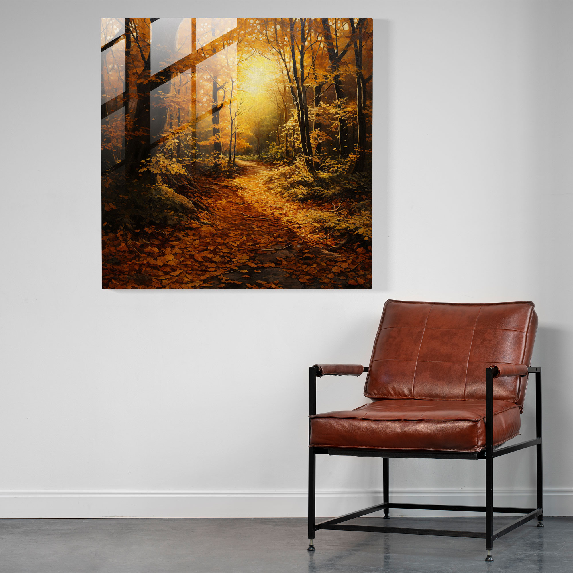 Glasbild Golden Forest - Blätter Glas Wandkunst Moderne Kunst