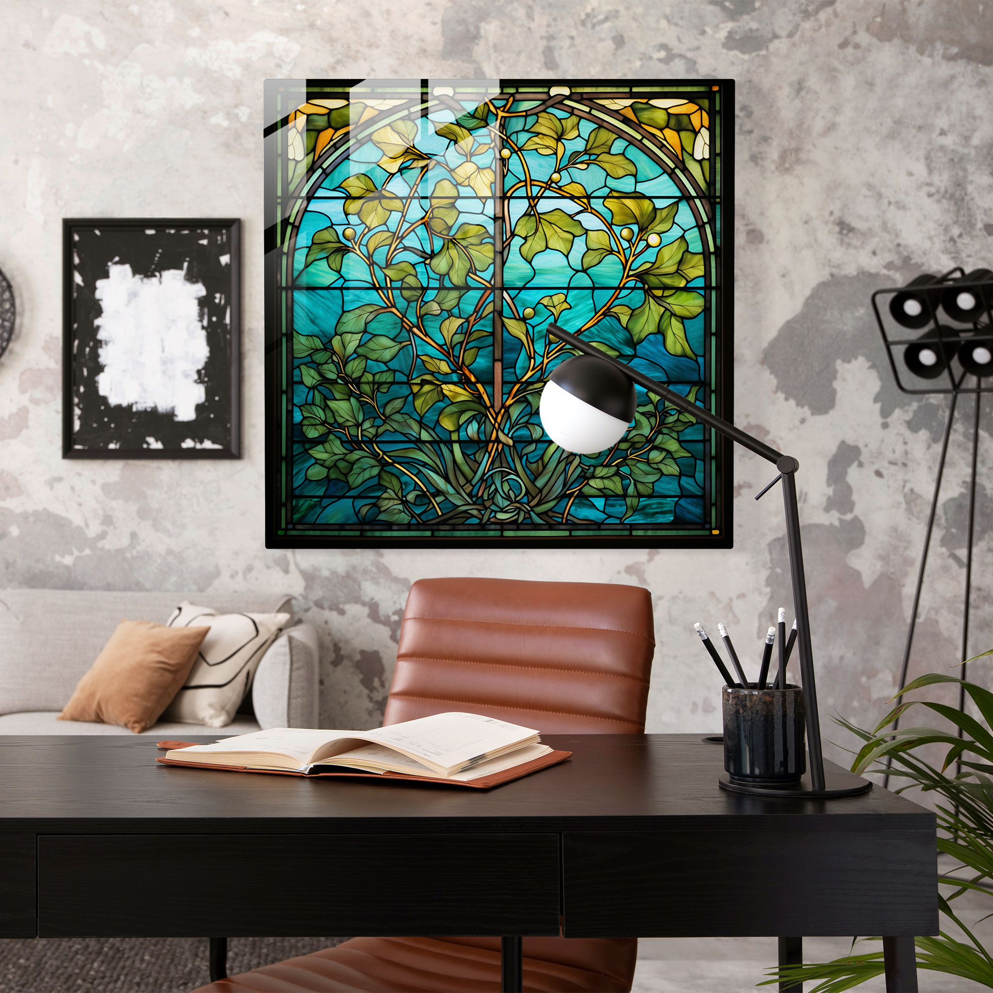 Glasbild mit floralen Blättern - Blätter Glas Kunst Wanddekoration Glas Wandkunst