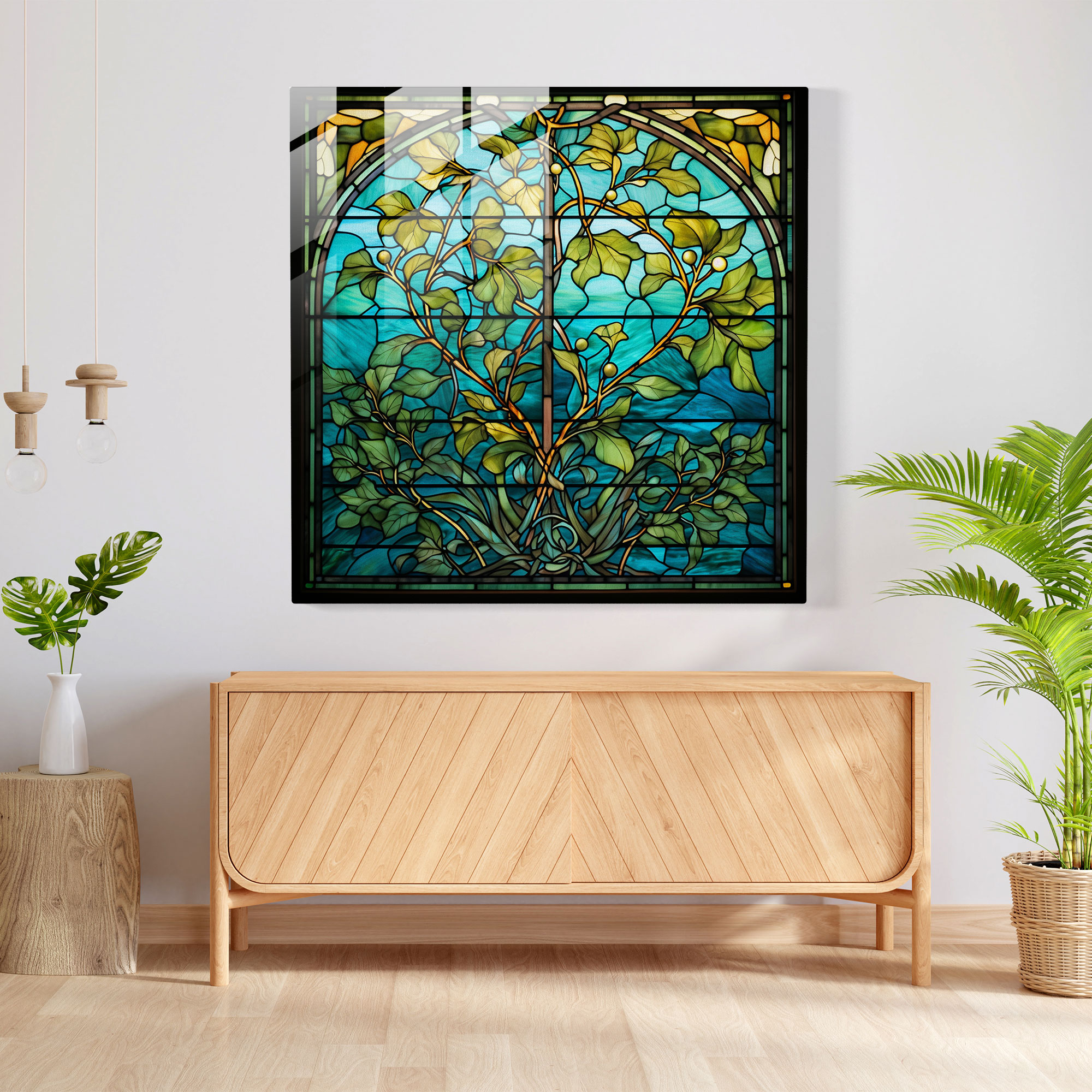 Glasbild mit floralen Blättern - Blätter Glas Kunst Wanddekoration Glas Wandkunst