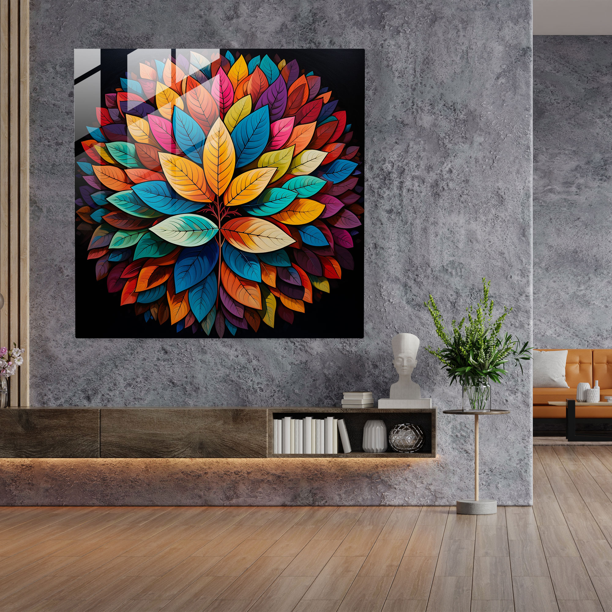 Glasbild Geometrische Blätter - Blätter Kühn Wanddekoration Glas Kunst
