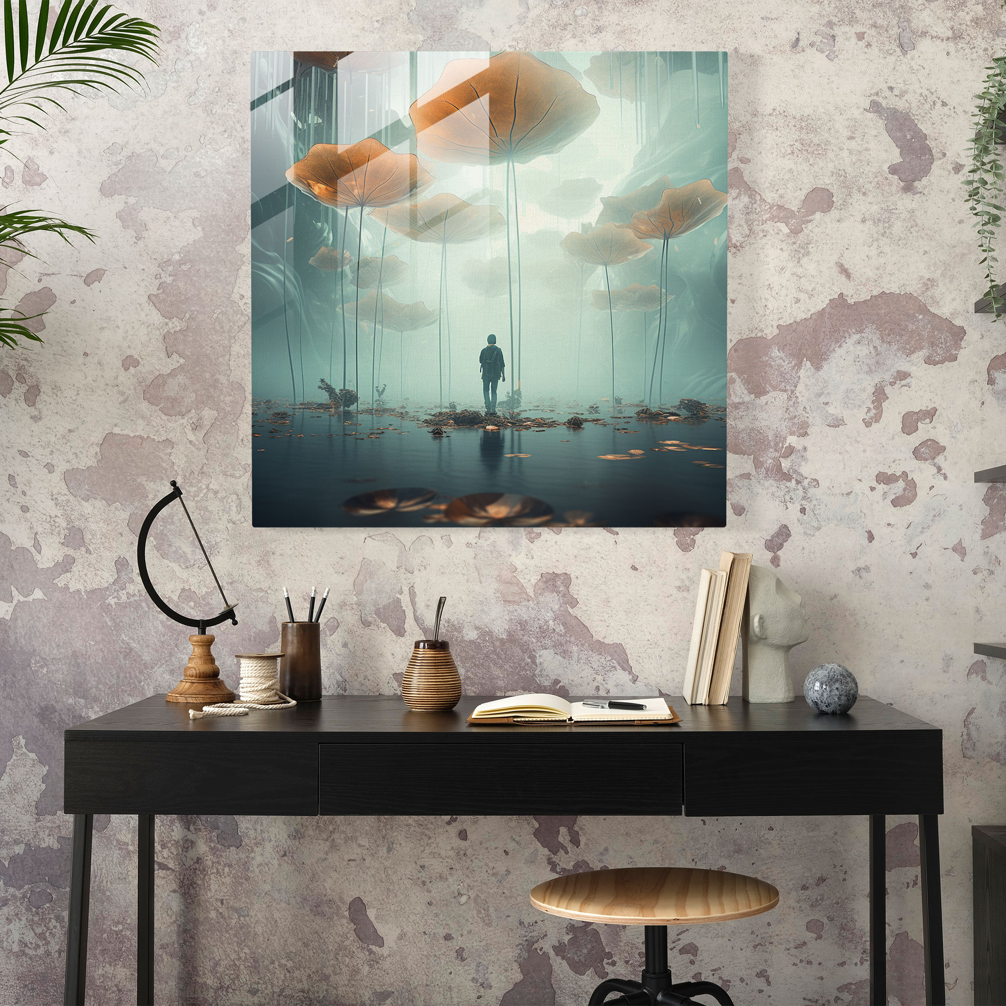 Glasbild mit Traumhaften Blättern - Wanddekoration Glasbild Traumhafte Deko