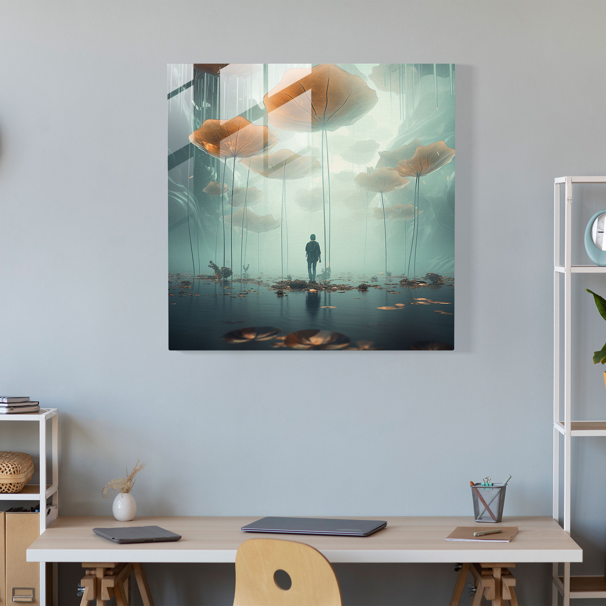 Glasbild mit Traumhaften Blättern - Wanddekoration Glasbild Traumhafte Deko