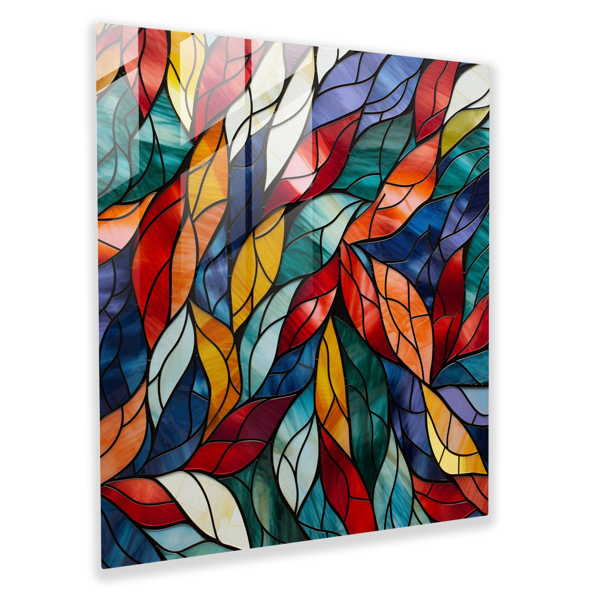 Bold Leaves Glass Wall Art - Leaves, Modern Art, Geometric Glass Mosaic, Bold Colors