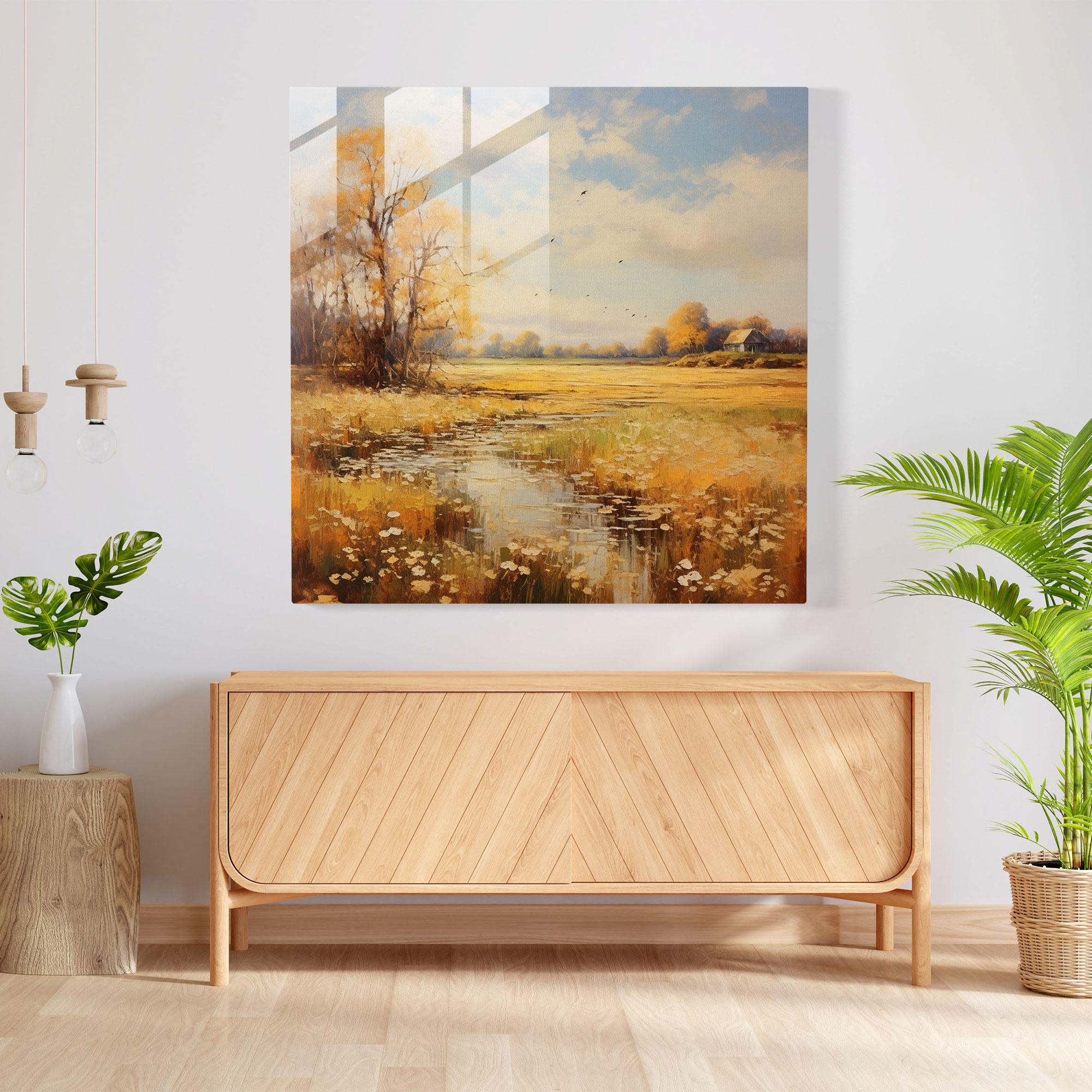 Goldene Blätter Glasbild - Blätter Zuhause Dekoration Glas Wandkunst