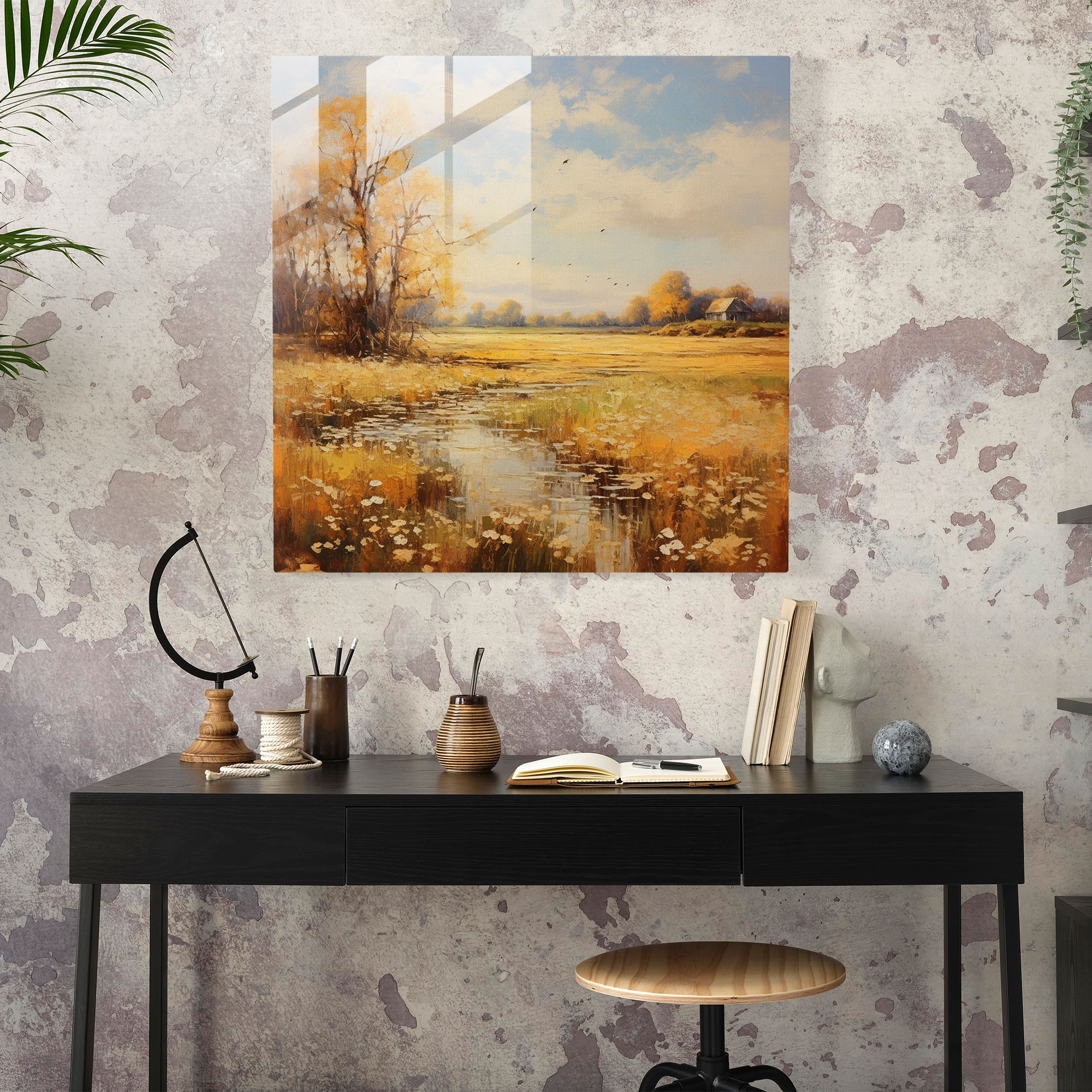 Goldene Blätter Glasbild - Blätter Zuhause Dekoration Glas Wandkunst
