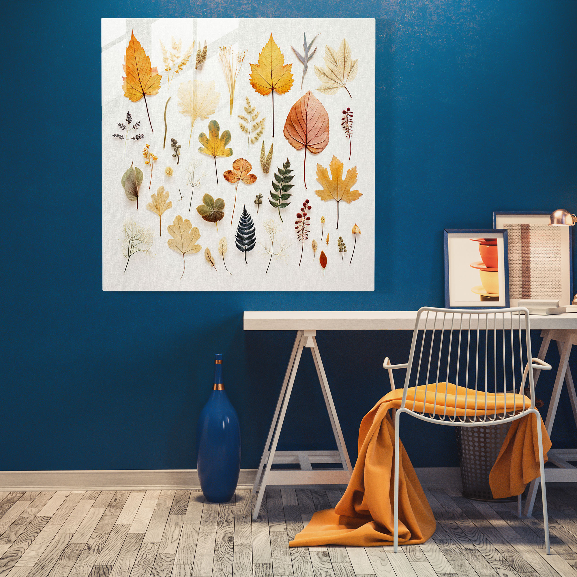 Glasbild mit gepressten Blättern - Blätter Glas Naturinspirierte Dekoration