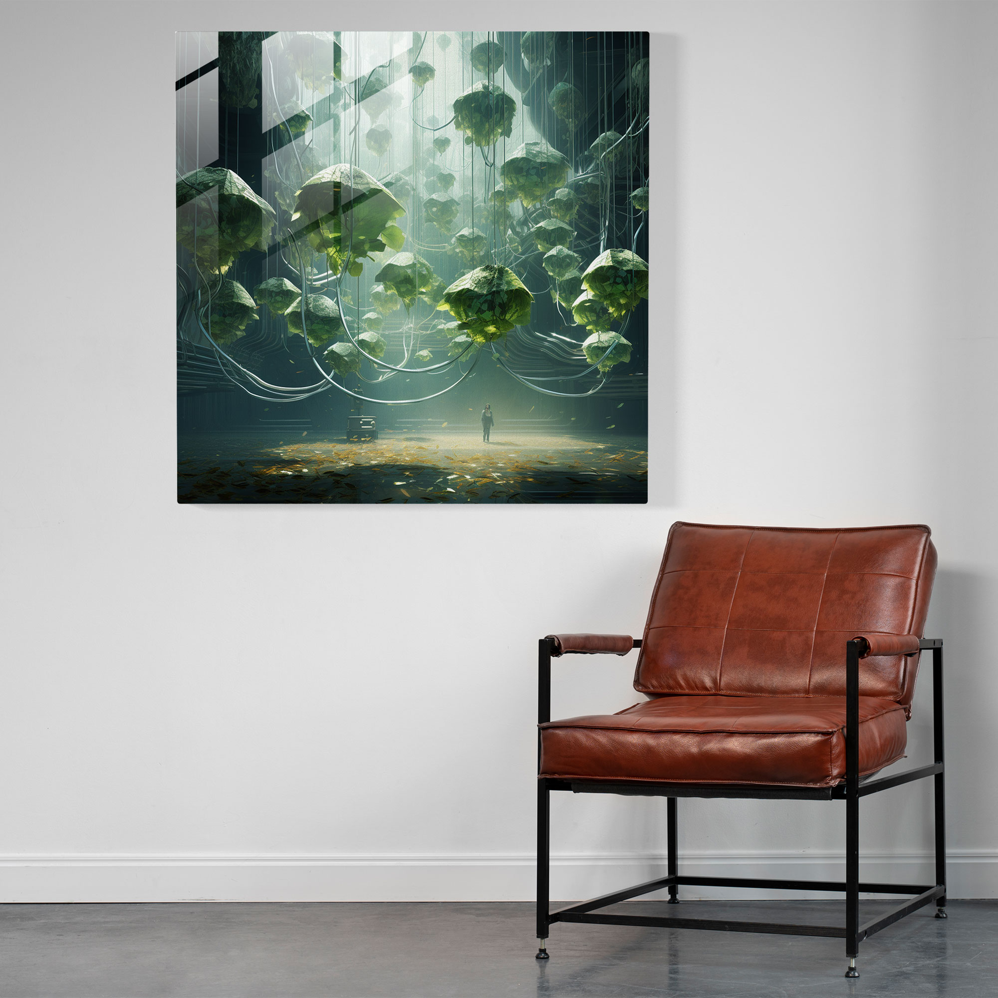 Sci-Fi Leaves Glass Print - Leaves, Home Decoration, Leaves, Futuristic Digital Art