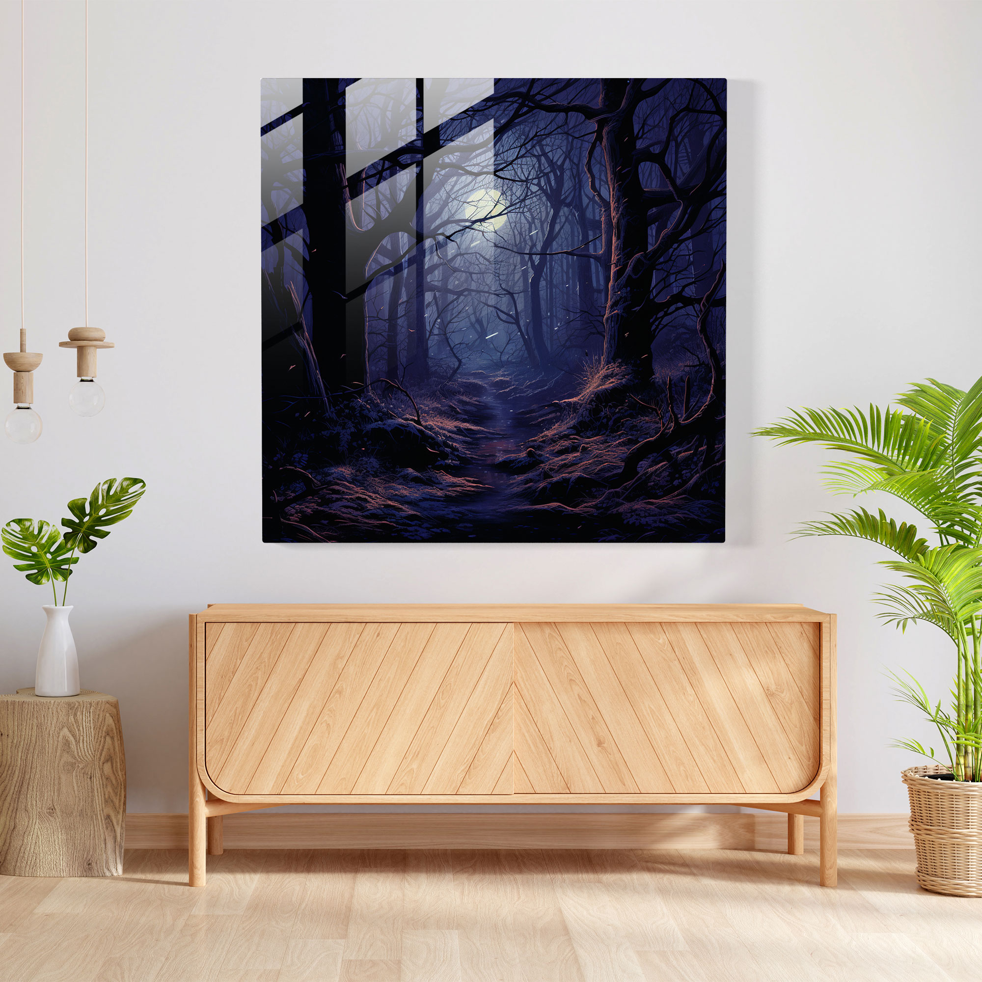 Gece Ormanı Cam Tablo - Modern Sanat Cam Sanat