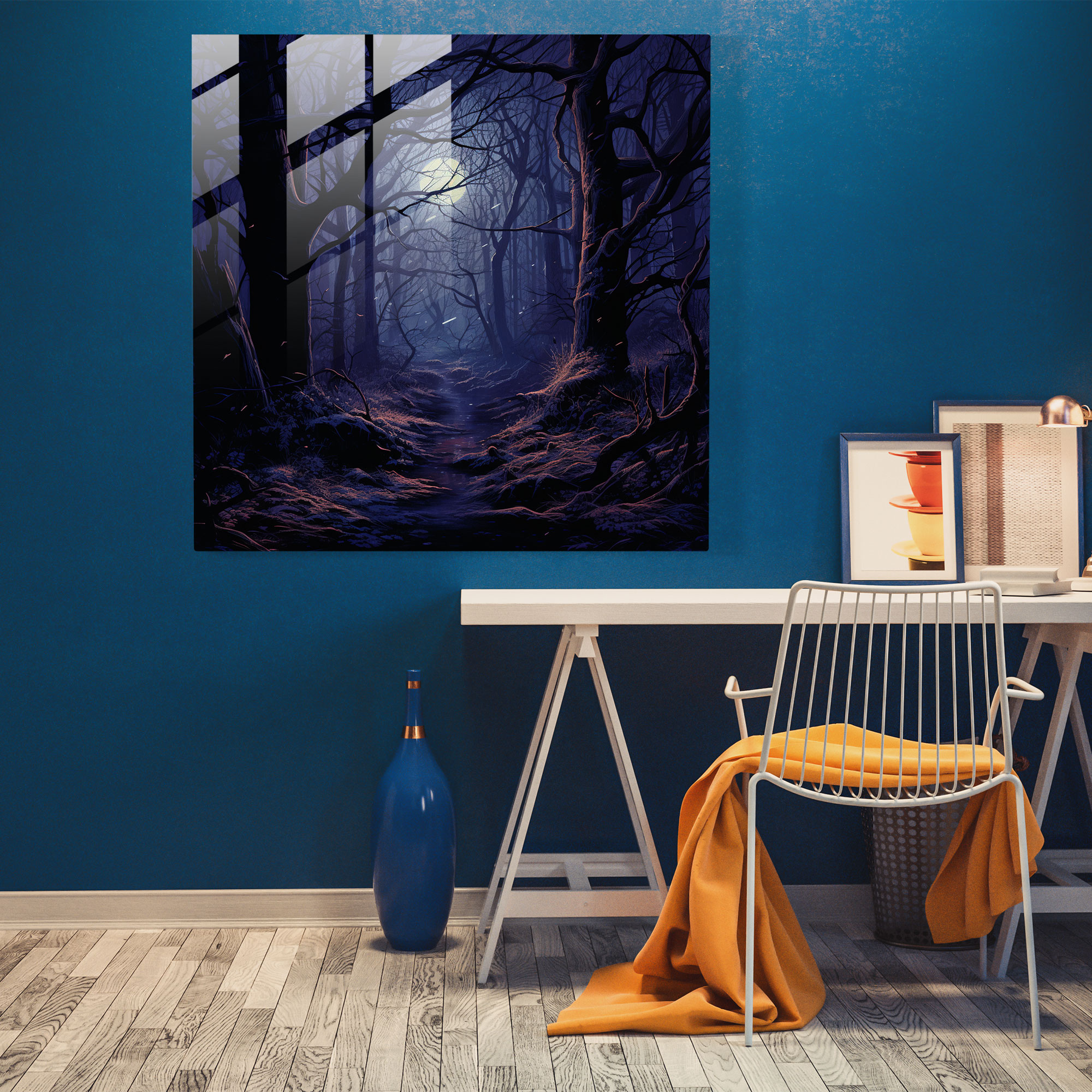 Gece Ormanı Cam Tablo - Modern Sanat Cam Sanat