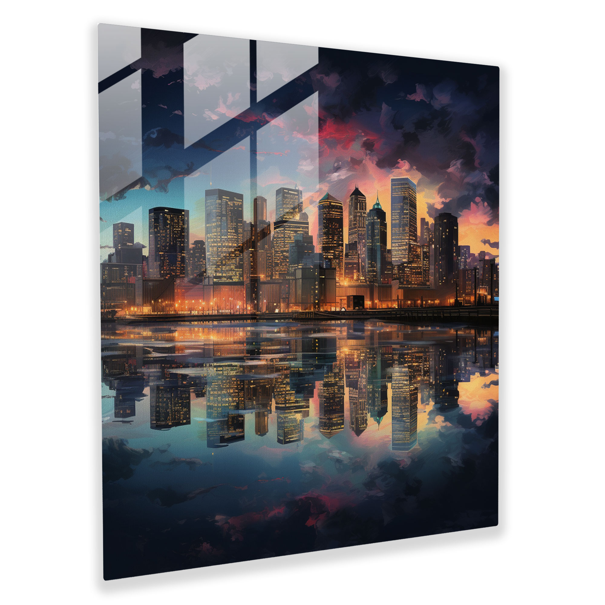 Midnight City Lights Glass Print - Midnight, City Skyline, Glass Print, Wall Decoration