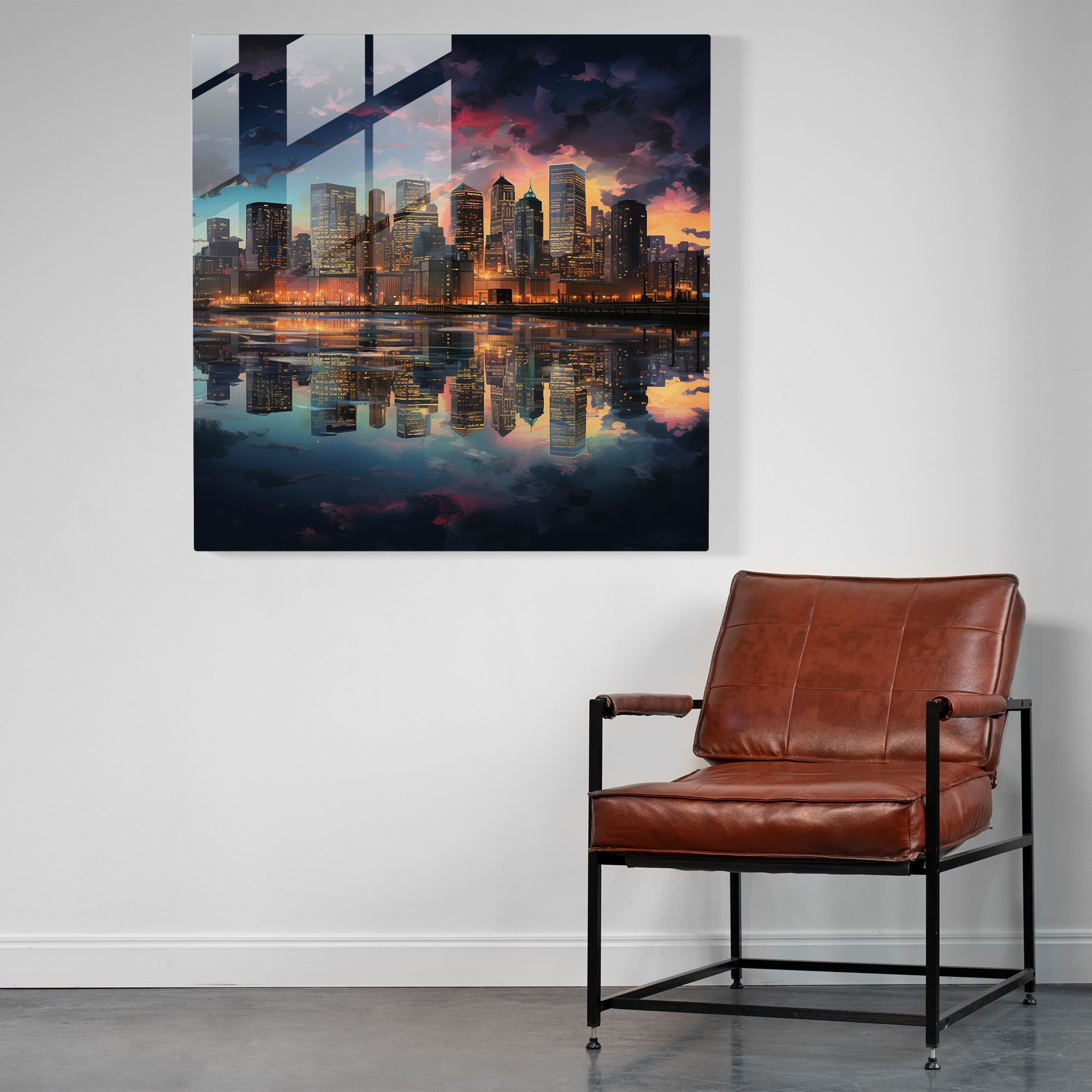 Midnight City Lights Glass Print - Midnight, City Skyline, Glass Print, Wall Decoration