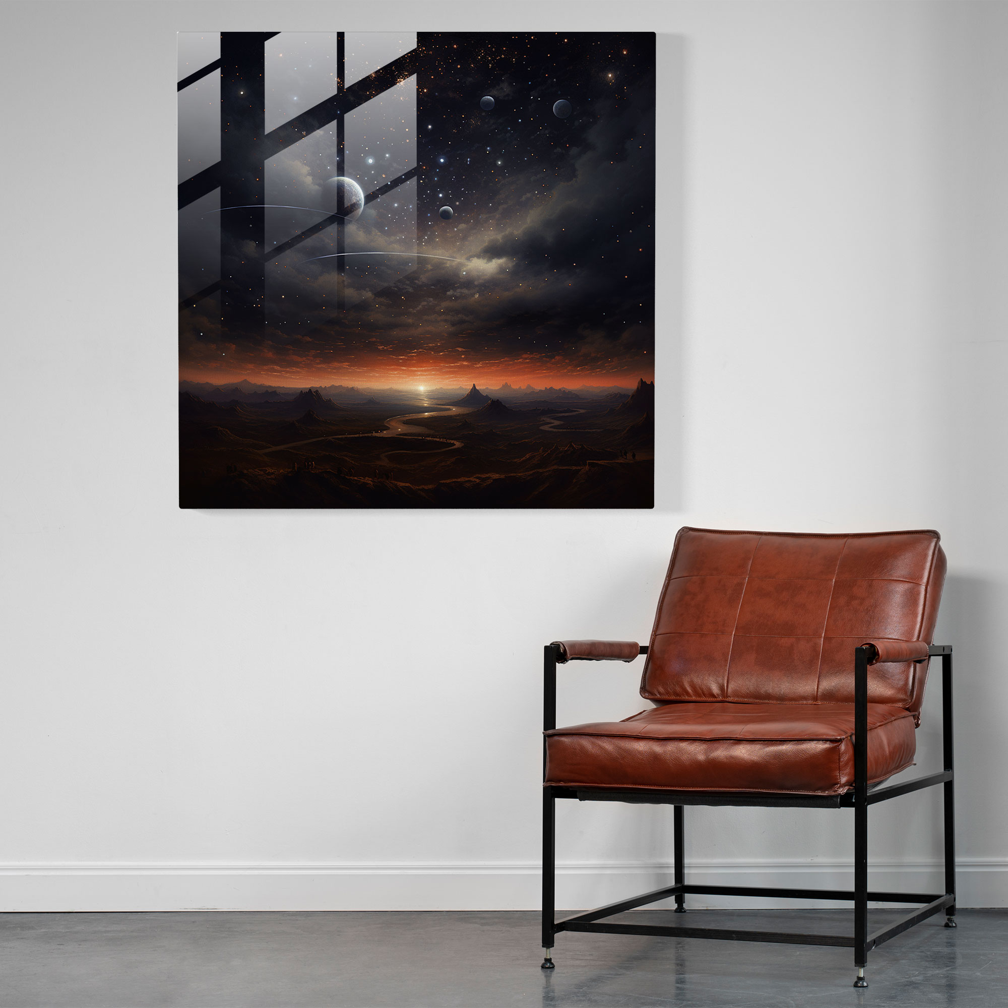 Gece Yıldızlı Cam Tablo - Gece Duvar Dekorasyonu Modern Sanat