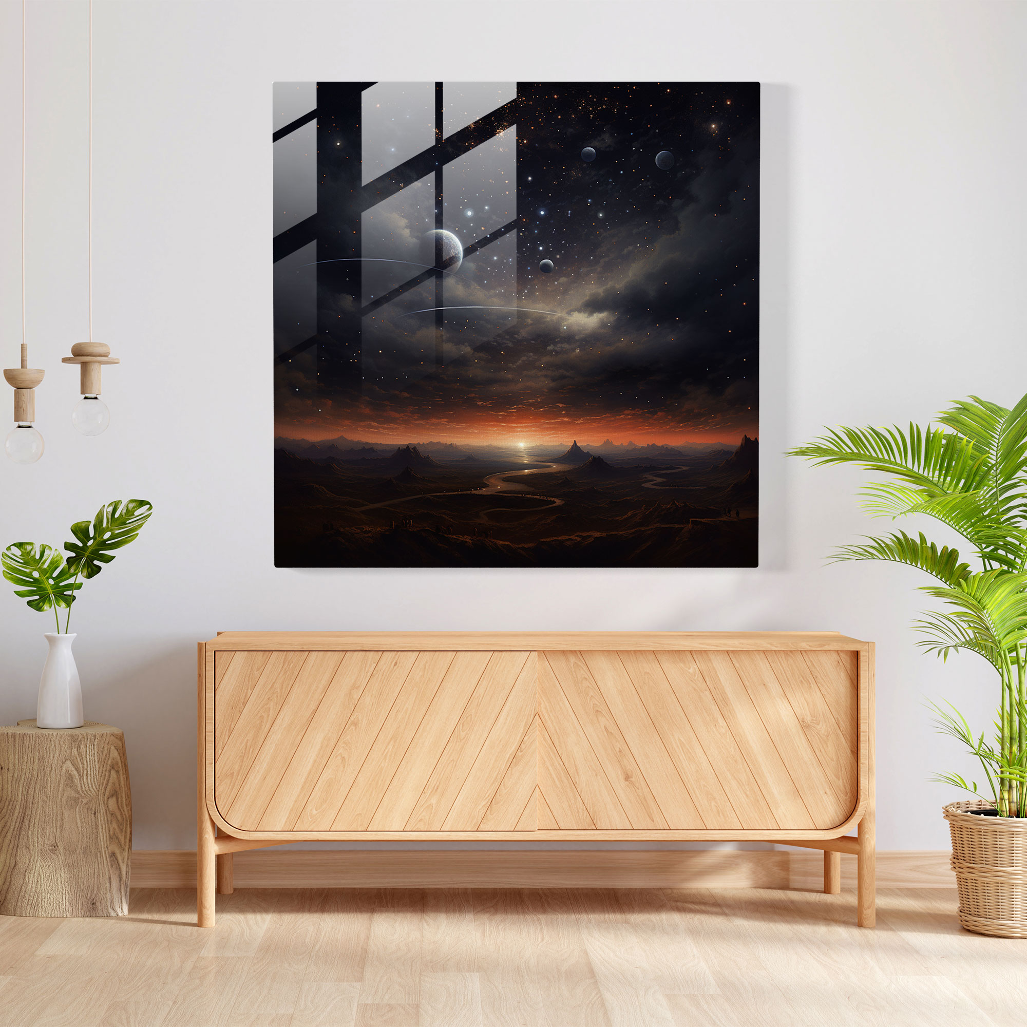 Gece Yıldızlı Cam Tablo - Gece Duvar Dekorasyonu Modern Sanat