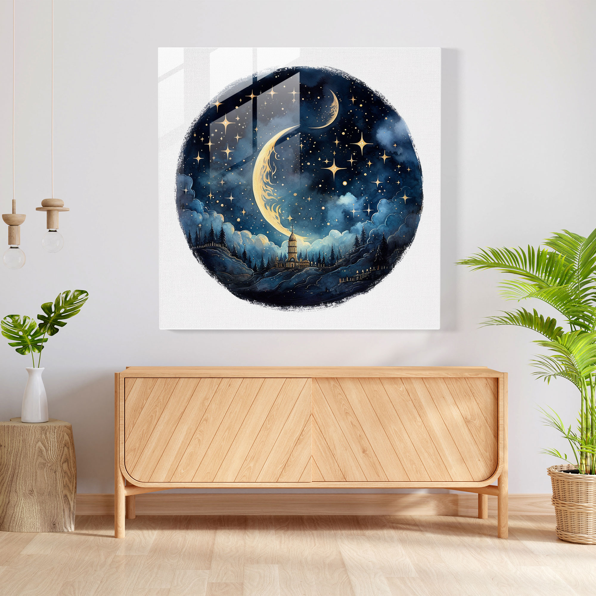 Midnight Dreams Glass Print - Midnight, Modern Art, Magic, Watercolor Illustration