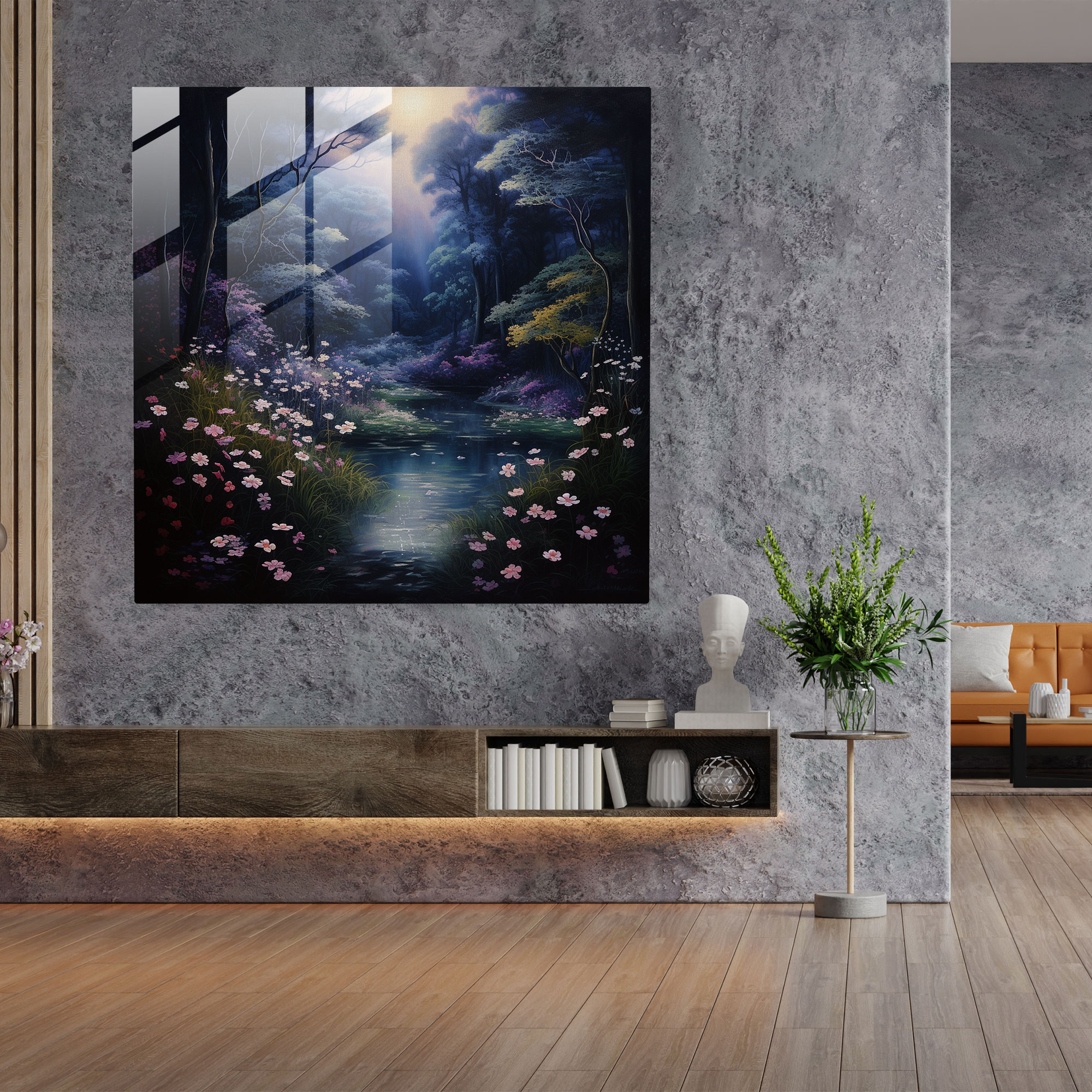Gece Çiçekleri Cam Tablo - Gece Huzur Güzellik Duvar Dekorasyonu