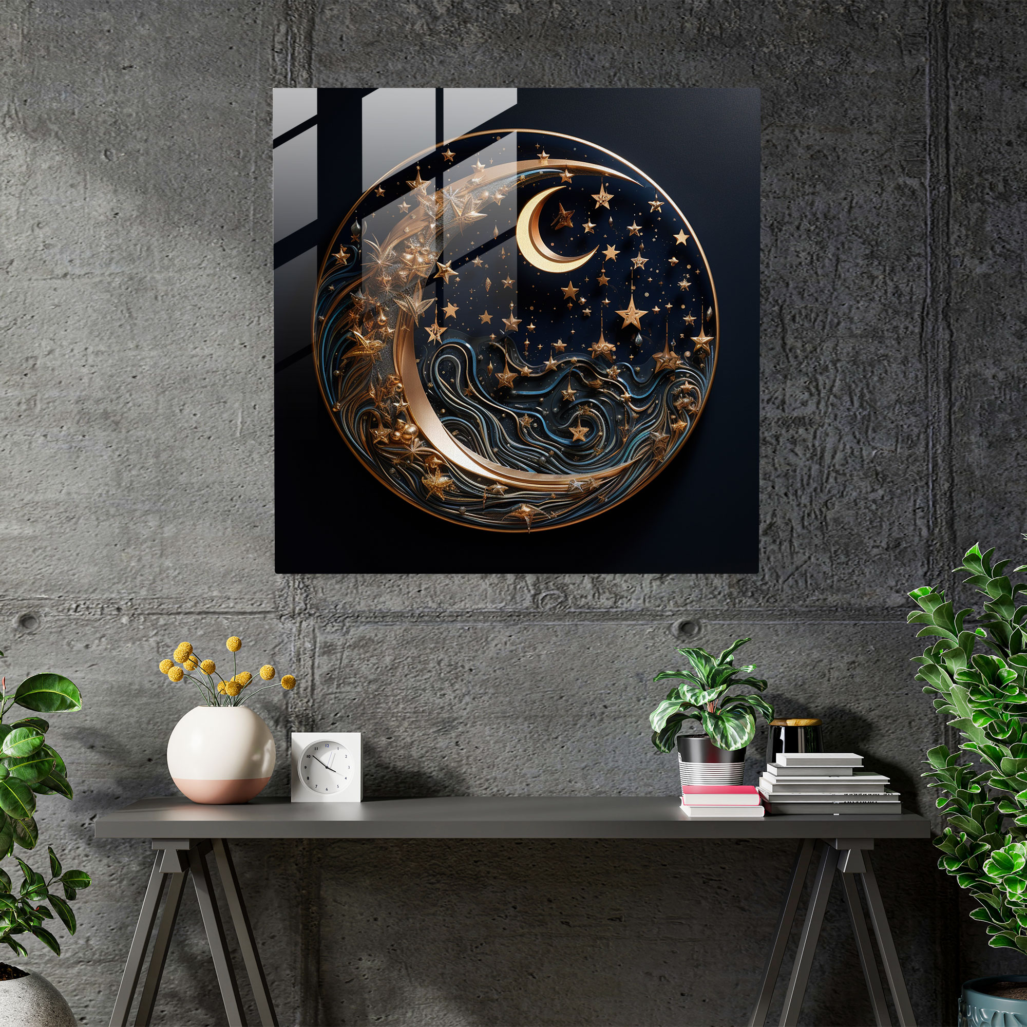Gece Büyüsü Cam Tablo Sanatı - Gece Modern Sanat Cam Tablo Gizemli Gece Gökyüzü