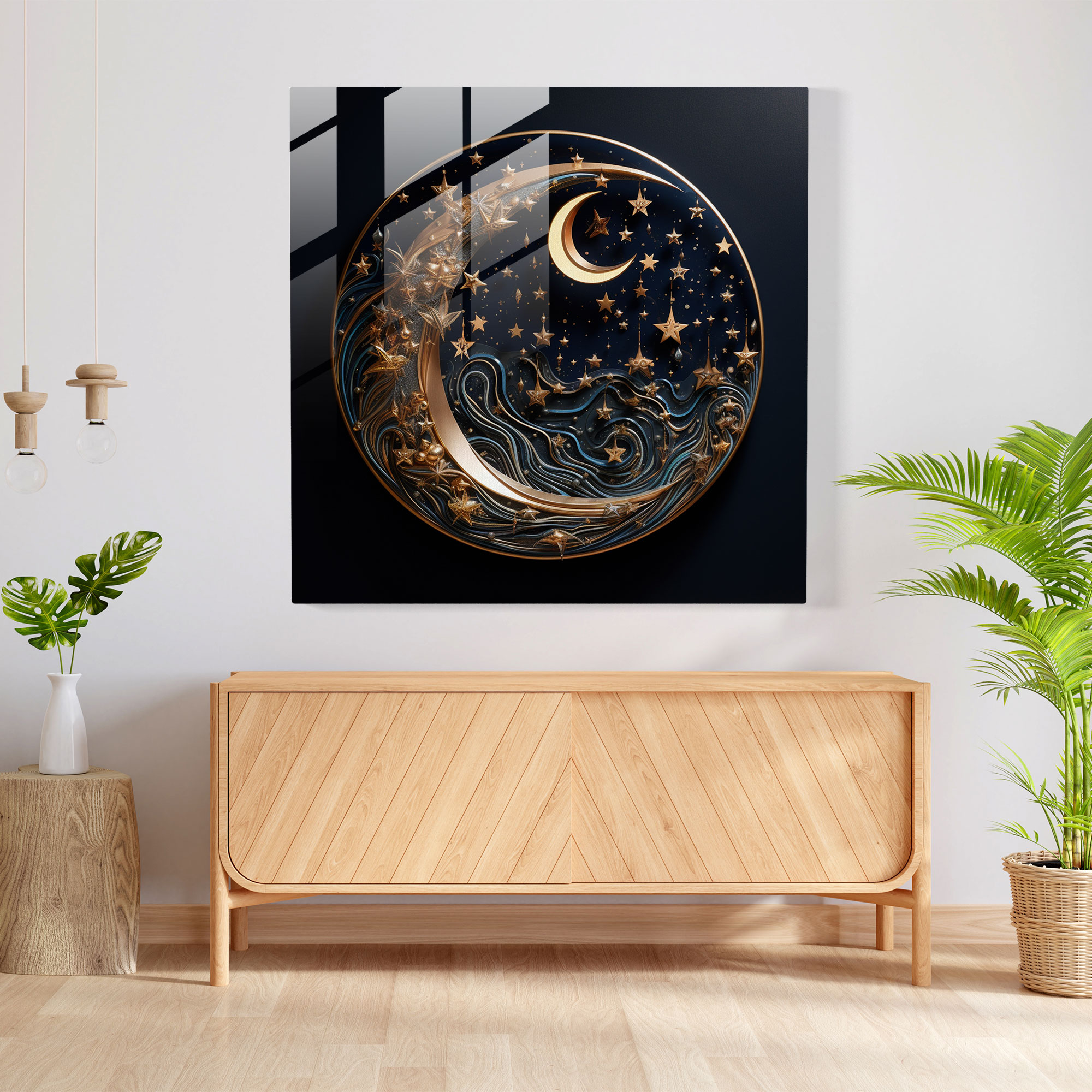 Gece Büyüsü Cam Tablo Sanatı - Gece Modern Sanat Cam Tablo Gizemli Gece Gökyüzü