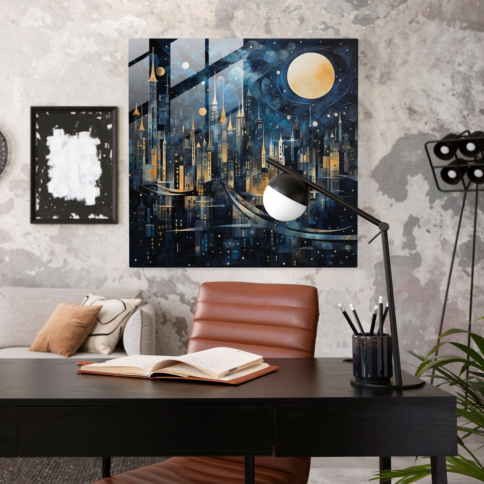 Midnight Abstract Glass Print - Midnight, Moonlight, Home Decoration, Glass Wall Art