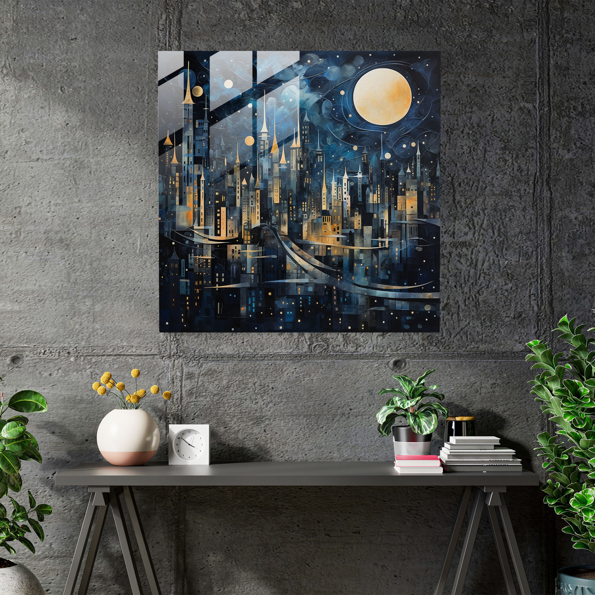 Midnight Abstract Glass Print - Midnight, Moonlight, Home Decoration, Glass Wall Art