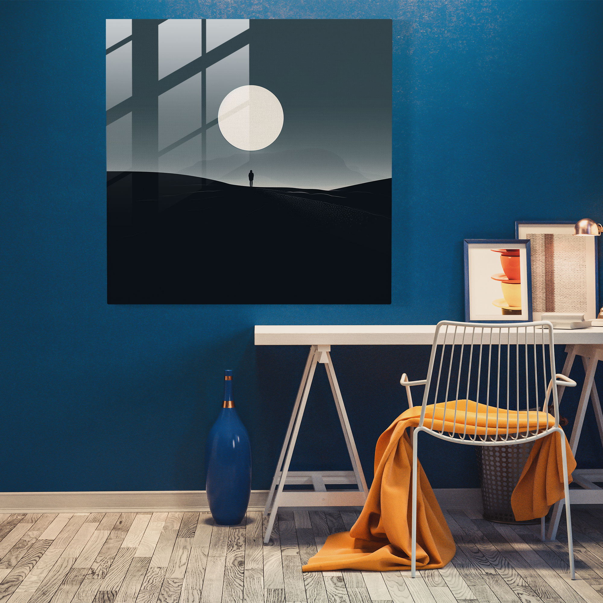 Gece Yarısı Minimalist Cam Duvar Sanatı - Modern Sanat Huzur Cam Duvar Sanatı