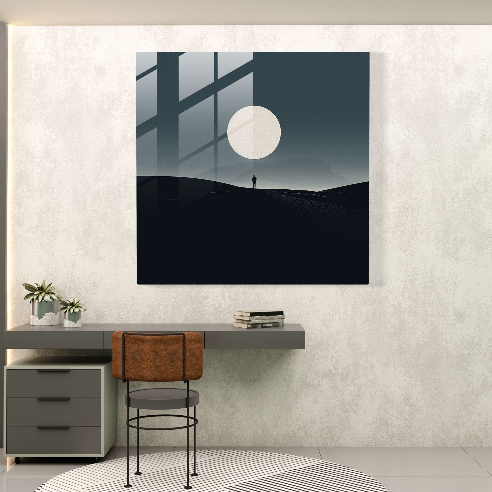 Gece Yarısı Minimalist Cam Duvar Sanatı - Modern Sanat Huzur Cam Duvar Sanatı