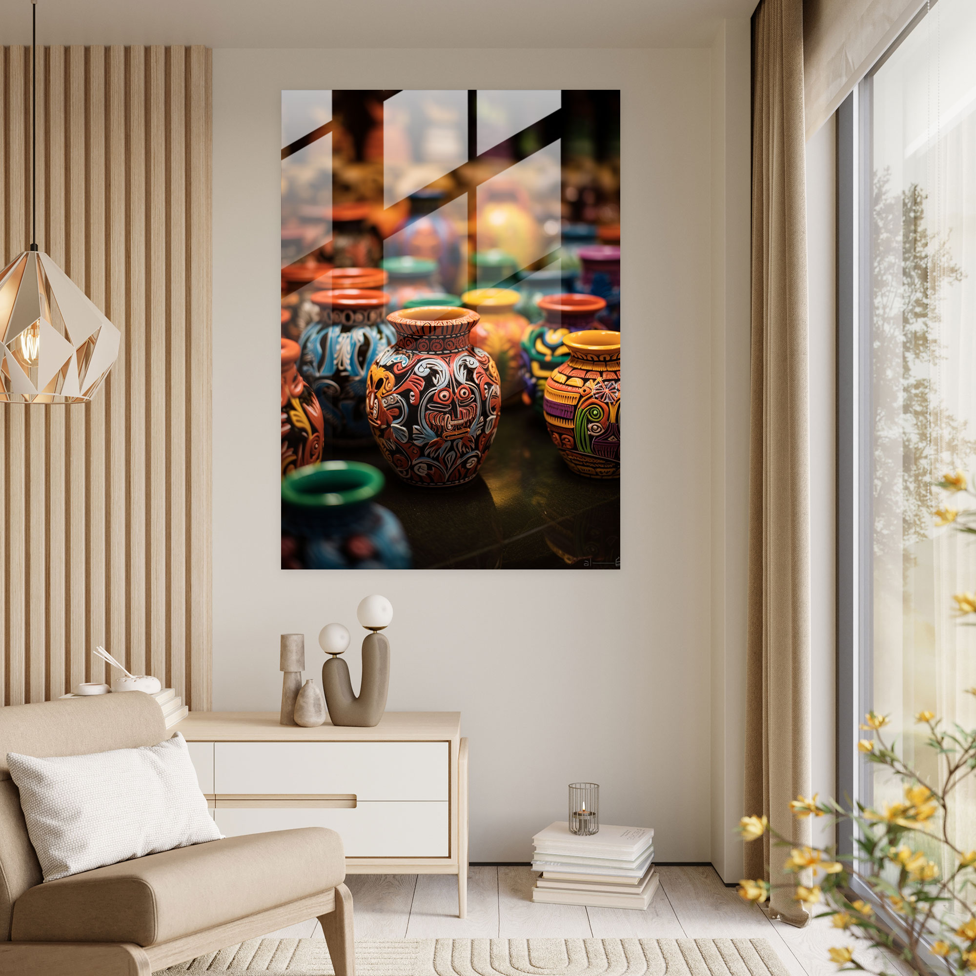Mayan Pottery Glass Art - Mayan, Glass Wall Art, Wall Decoration, Modern Art