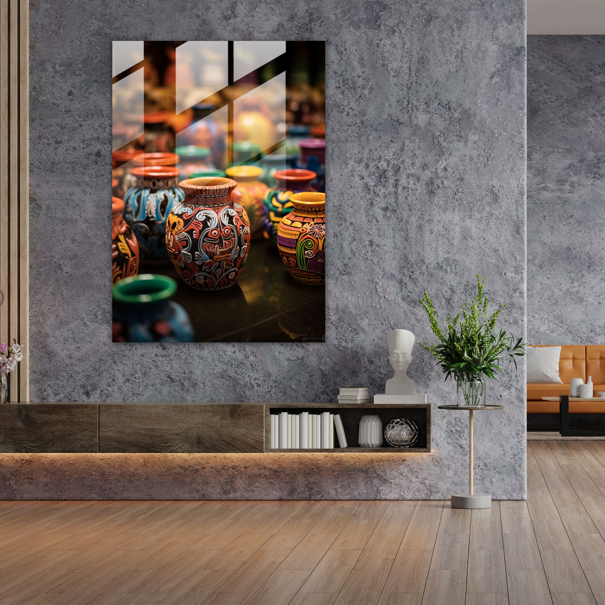 Mayan Pottery Glass Art - Mayan, Glass Wall Art, Wall Decoration, Modern Art