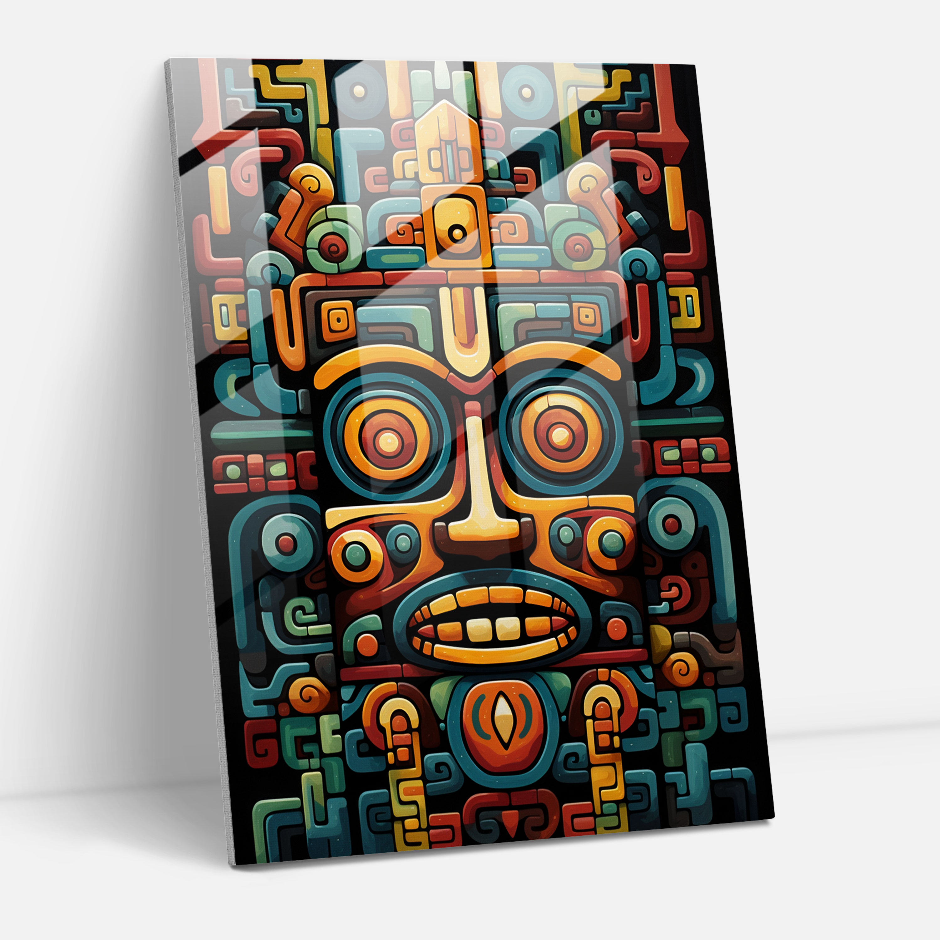 Abstract Mayan Glass Print - Mayan, Mayan, Home Decoration, Wall Decoration