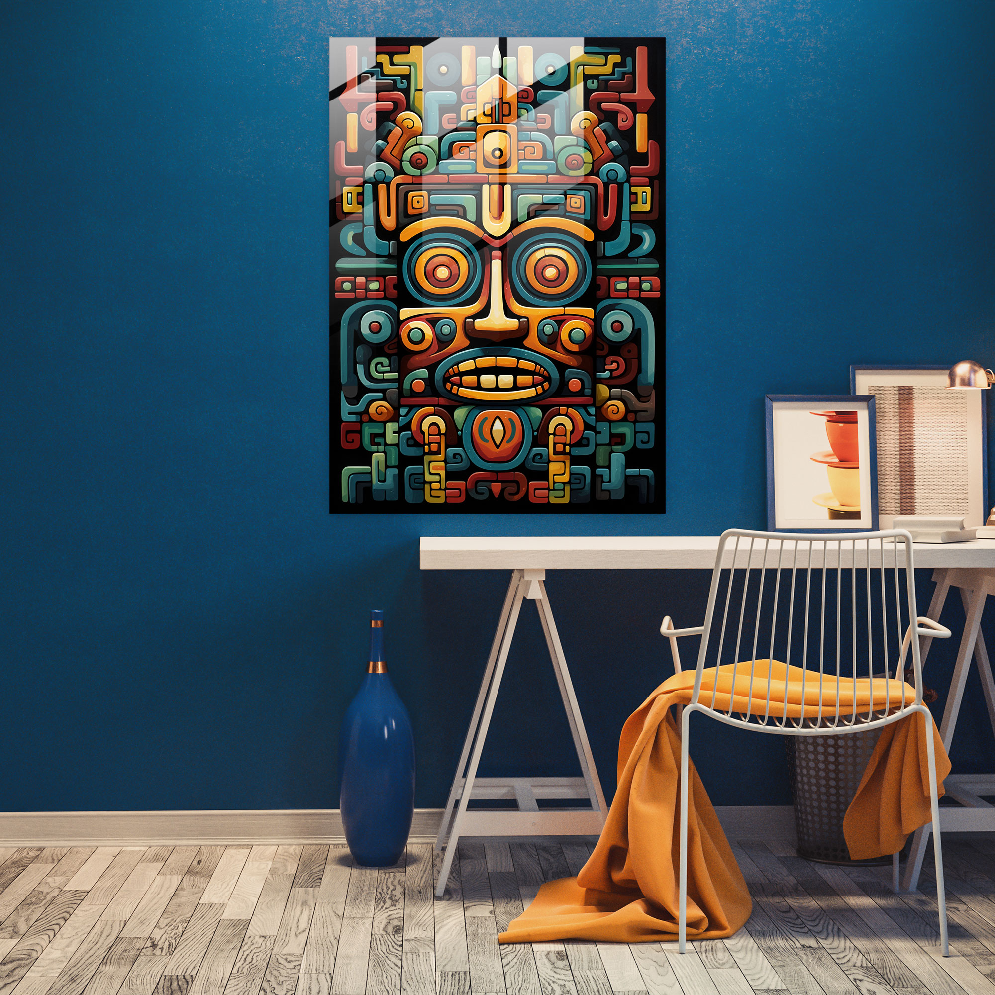 Abstract Mayan Glass Print - Mayan, Mayan, Home Decoration, Wall Decoration