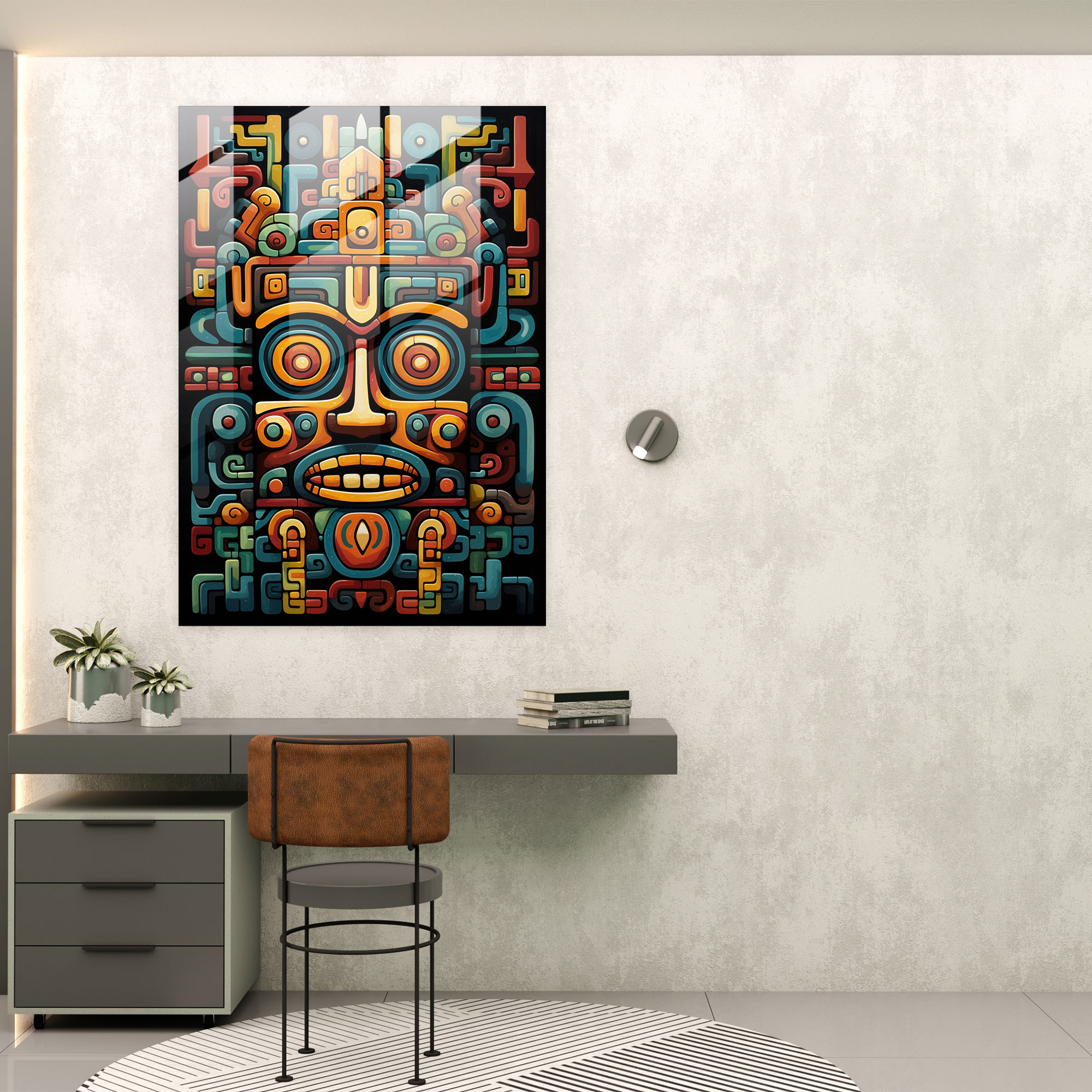Abstract Mayan Glass Print - Mayan, Mayan, Home Decoration, Wall Decoration