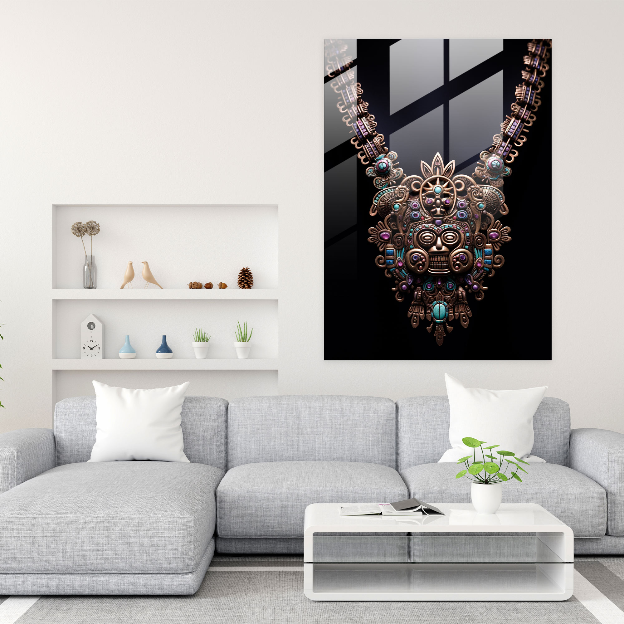 Mayan Jewelry Glass Art - Mayan, Mayan, Modern Art, Glass Wall Art