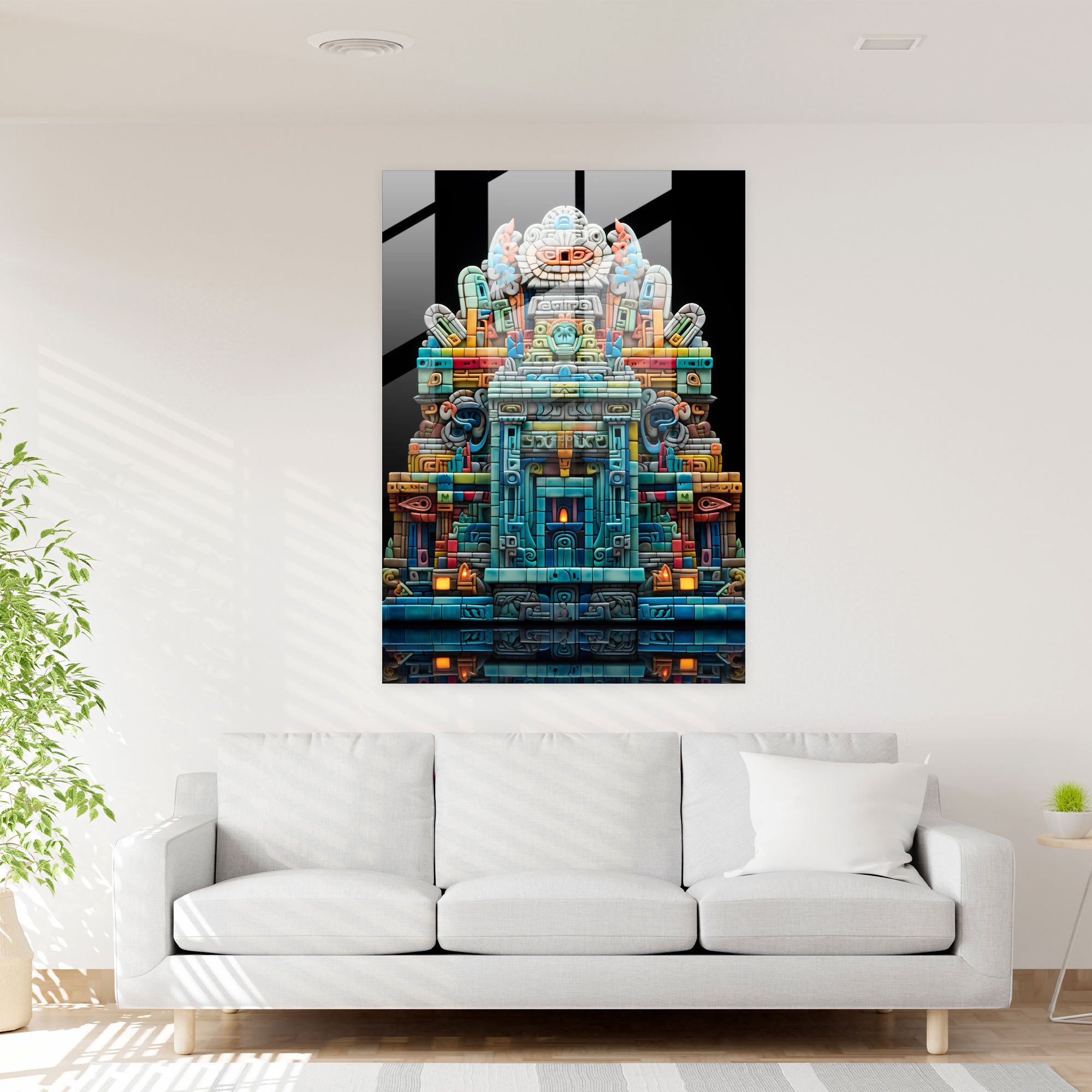 Mayan Cam Tablo - Mayan Sembolü ve Detaylı Sanat Eseri