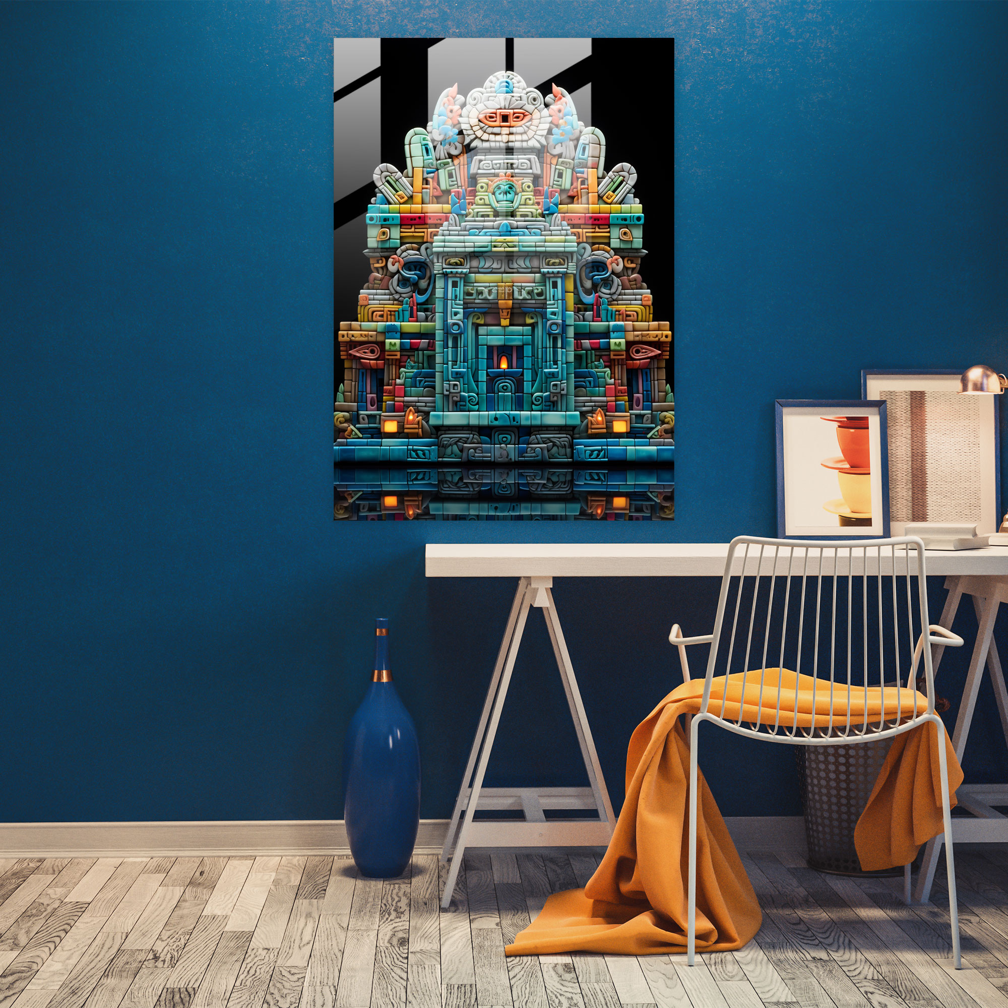 Mayan Cam Tablo - Mayan Sembolü ve Detaylı Sanat Eseri