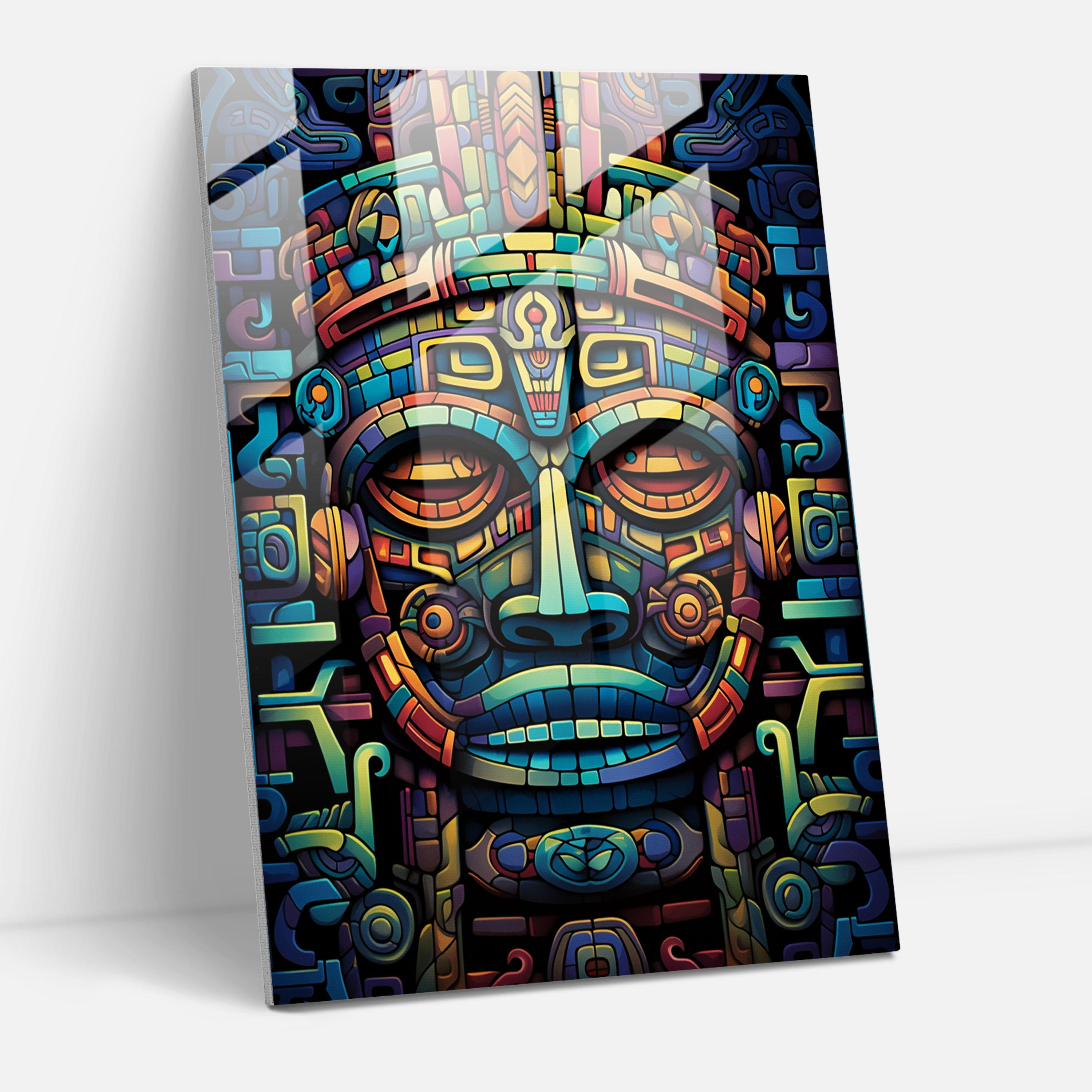 Modern Maya Savaşçı Cam Tablosu - Maya Büyüleyici Sanat Eseri Çağdaş Tasarım Maya Ev Dekorasyonu