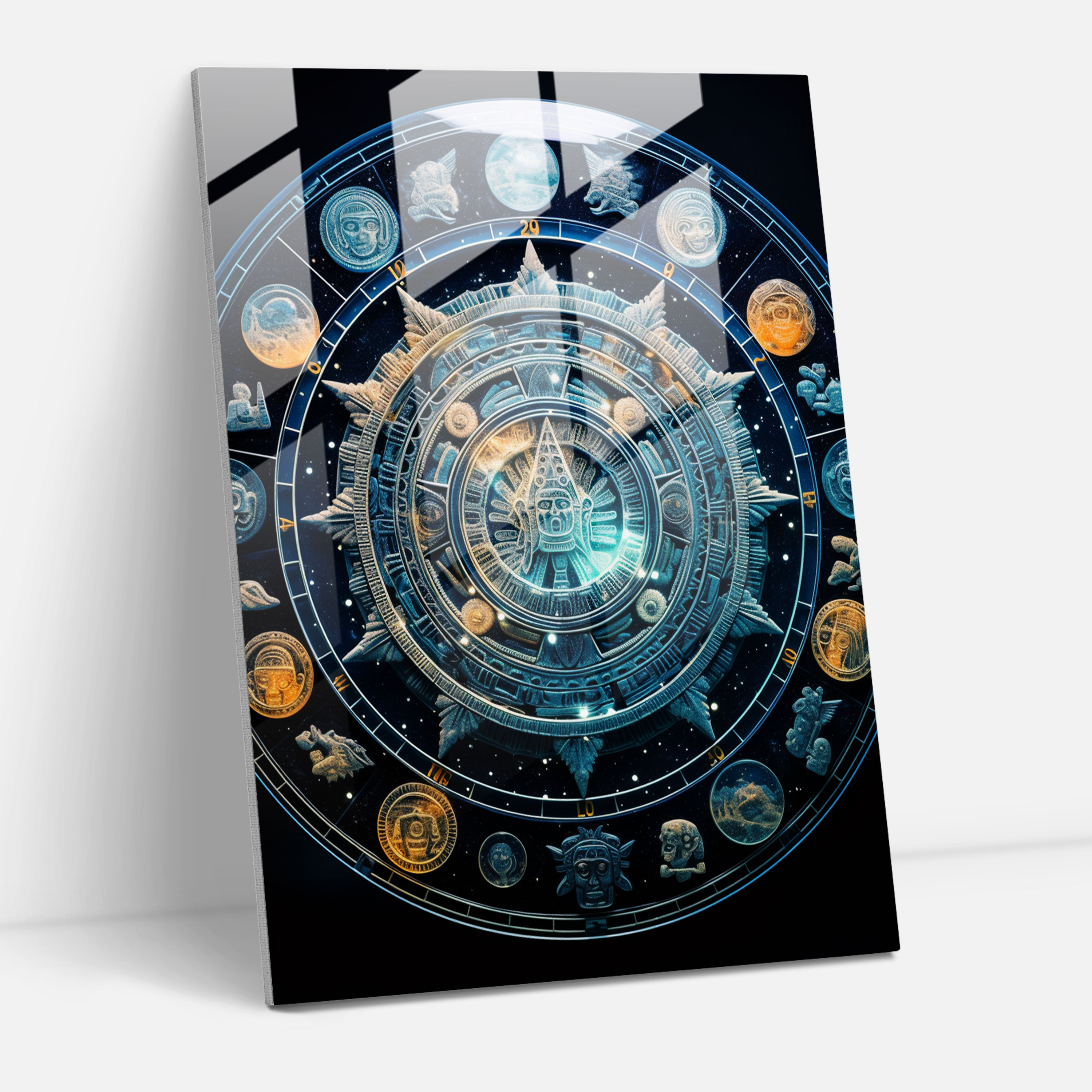 Mayan Celestial Glass Wall Art - Mayan, Mystical Decor, Mayan Home Decoration, Mayan Glass Wall Art