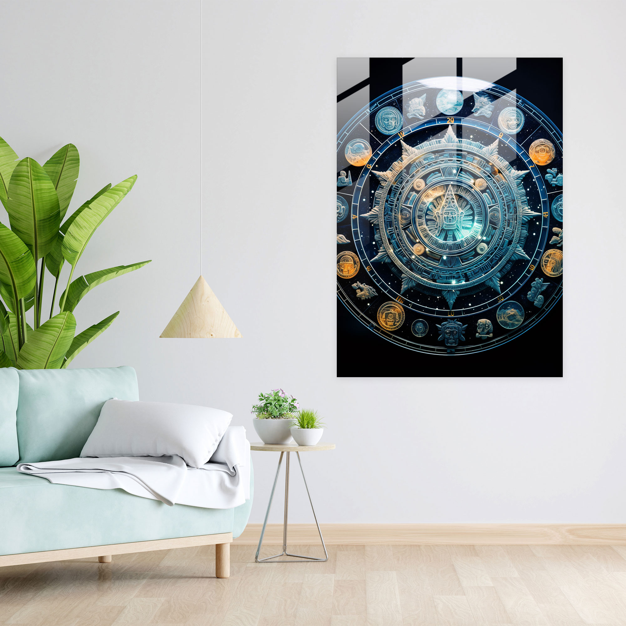 Mayan Celestial Glass Wall Art - Mayan, Mystical Decor, Mayan Home Decoration, Mayan Glass Wall Art