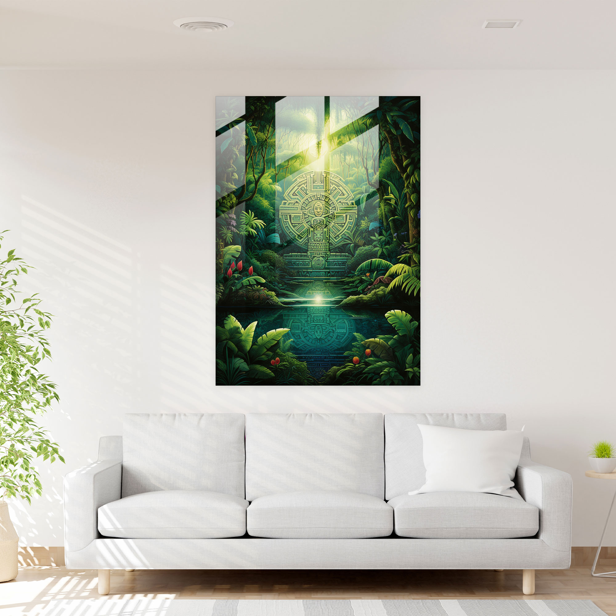 Mayan Sacred Rainforest Glass Wall Art - Mayan, Mayan Glass Wall Art, Mayan Home Decoration, Mayan Spiritual Symbols