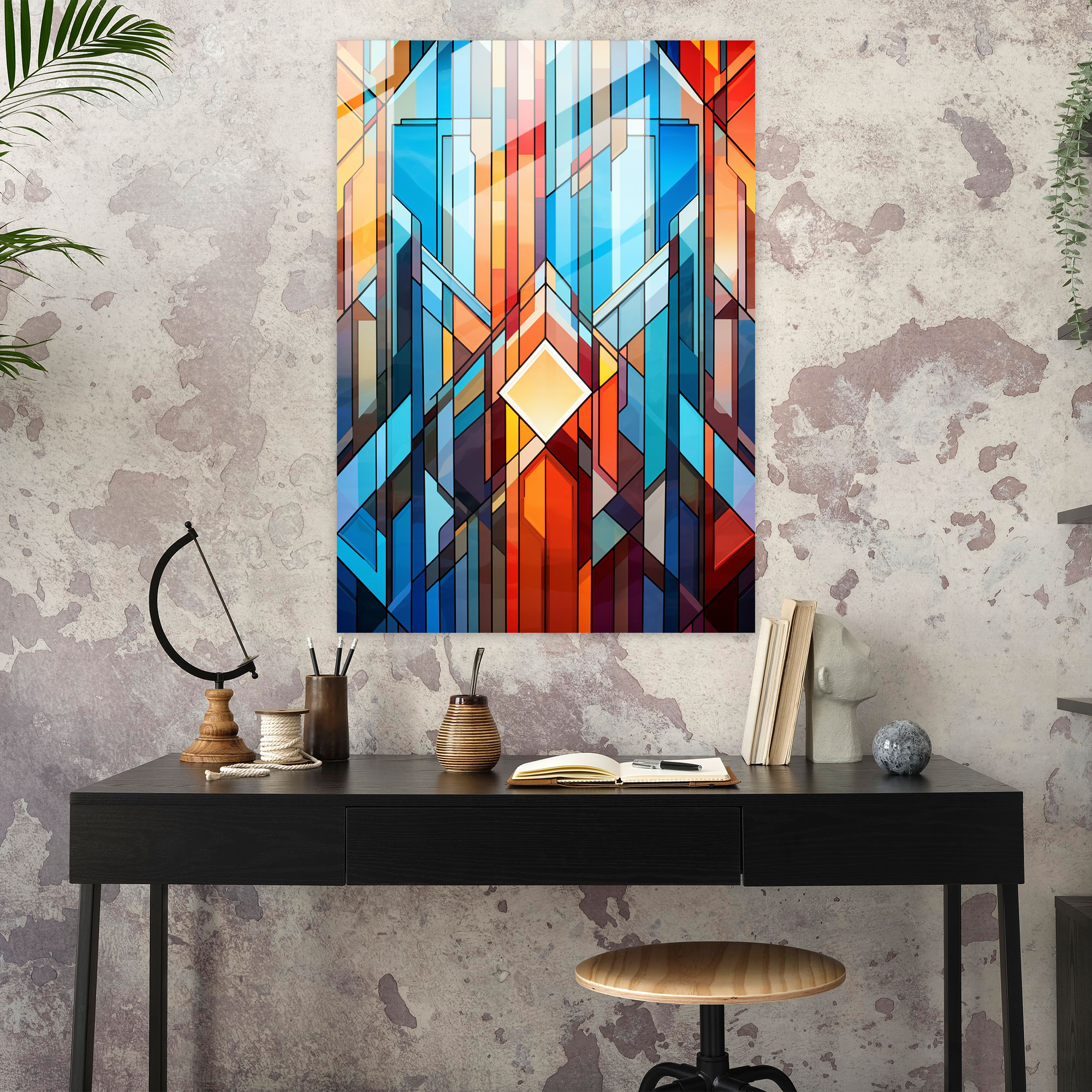 Contemporary Mayan Geometric Glass Print - Mayan, Visually Striking, Mayan Geometric Art, Modern Color Palette