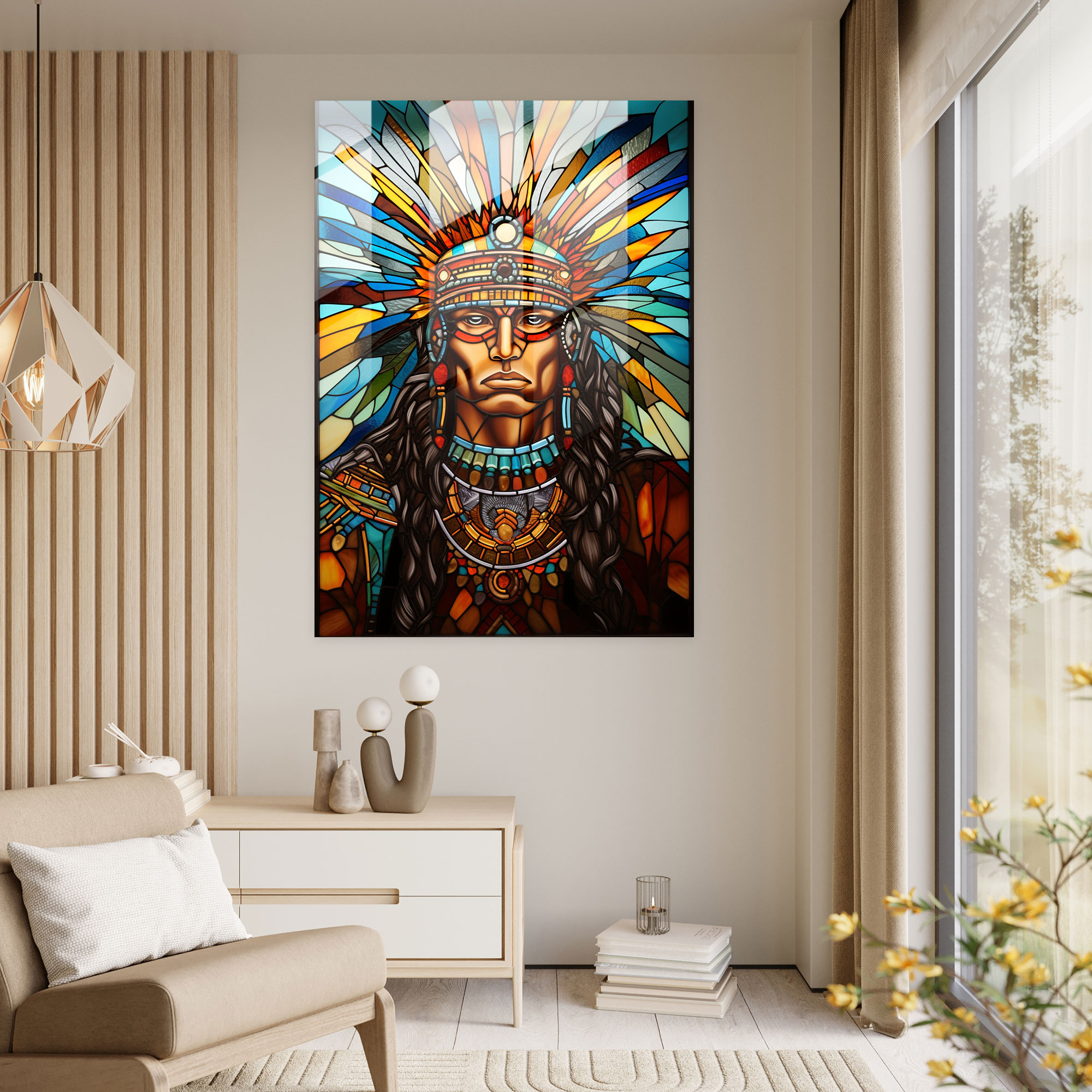 Maya Stained Glass Wall Art - Maya Cam Tablo Sanatsal Parıltı Tüy Tacı