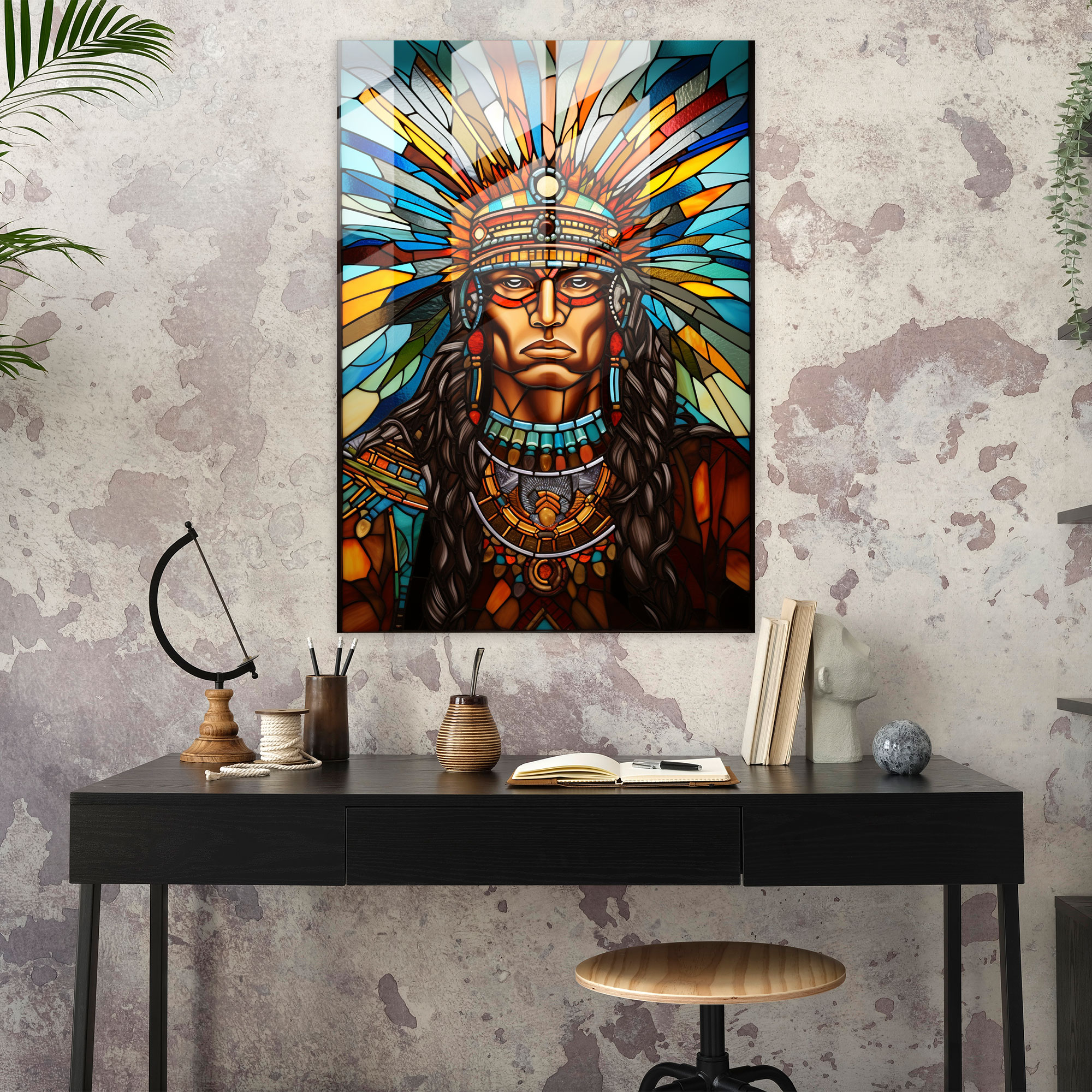 Maya Stained Glass Wall Art - Maya Cam Tablo Sanatsal Parıltı Tüy Tacı