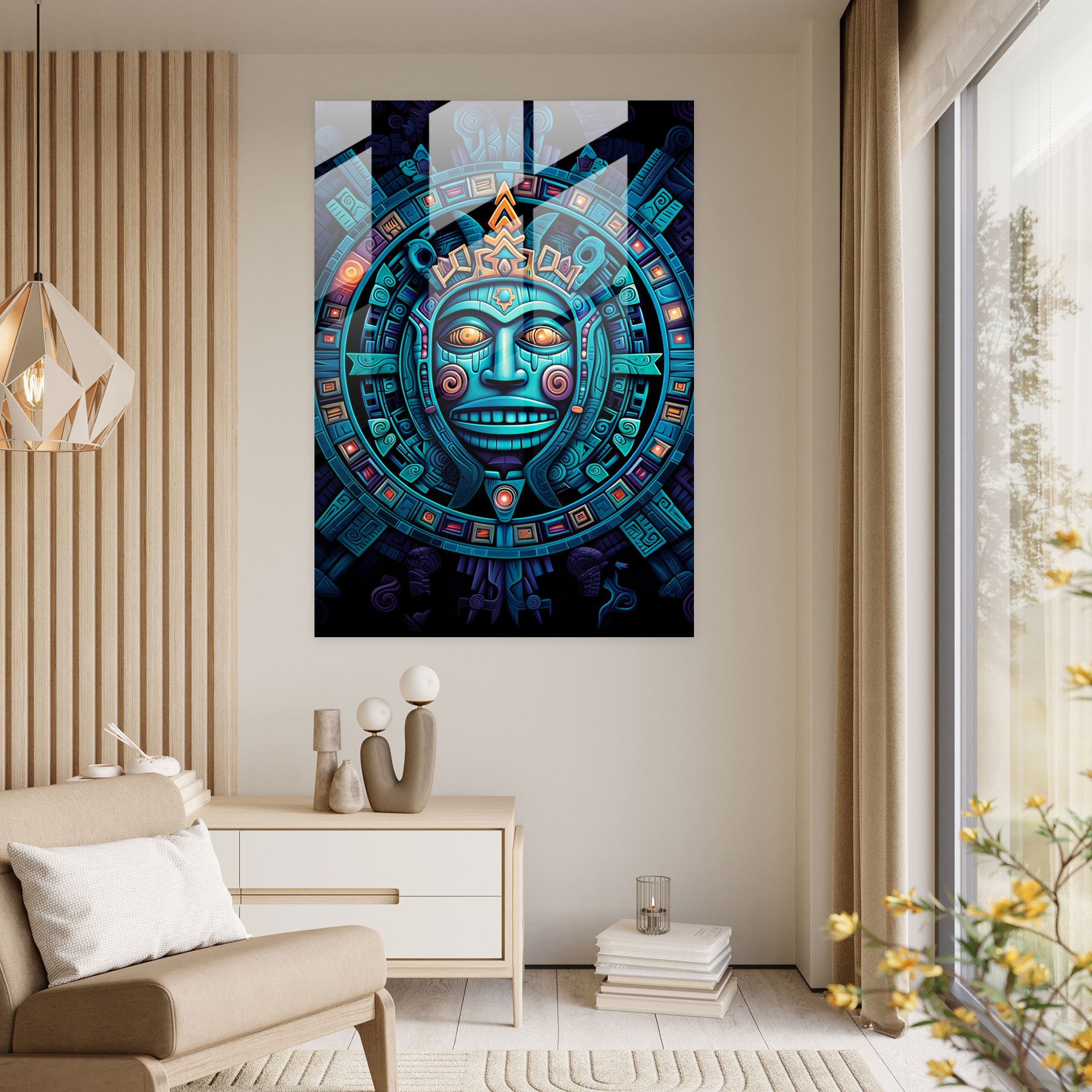 Modern Maya Füzyon Cam Tablosu - Maya Eşsiz Dekor Modern Sanatsal Tarz Miras ve Modernite Dengesi