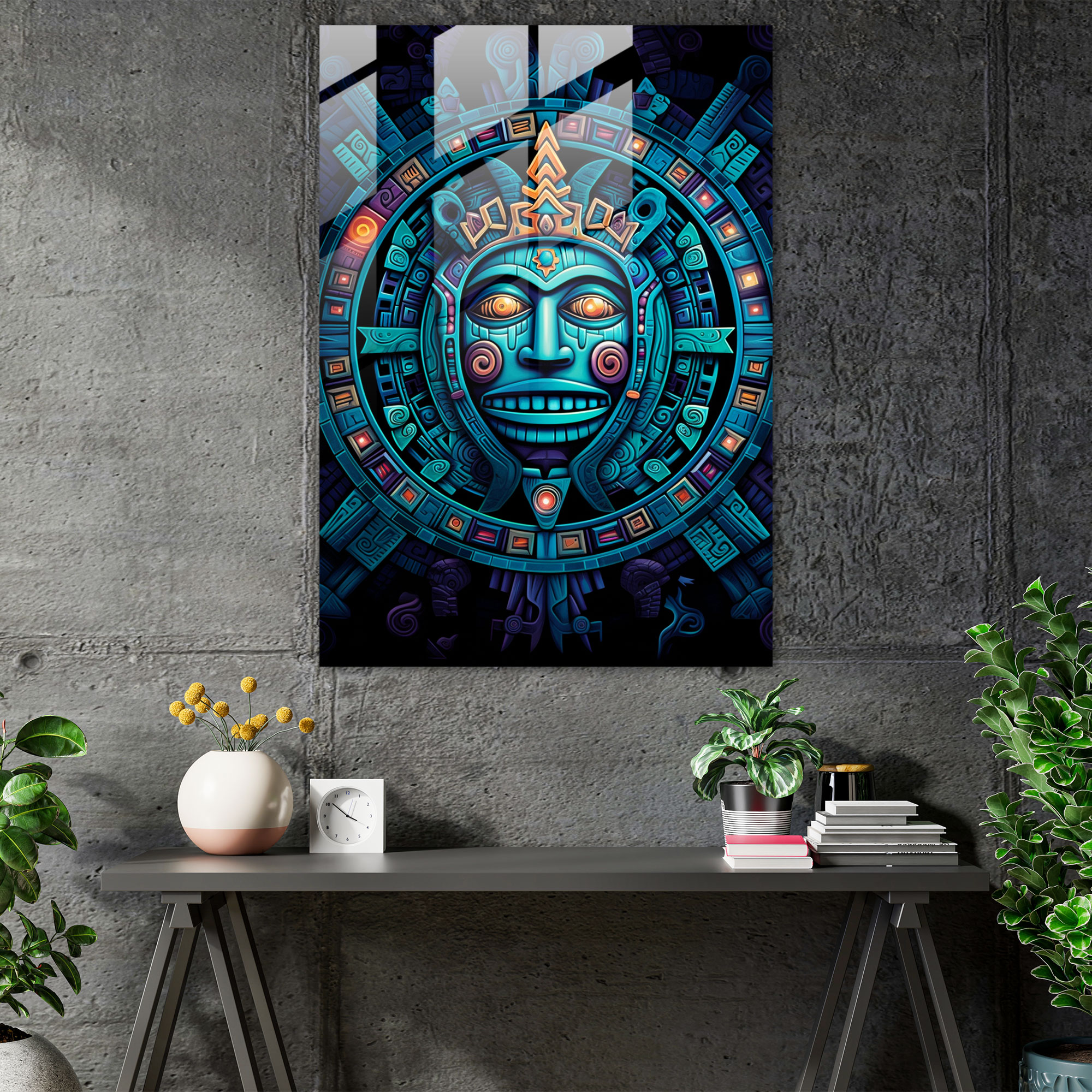 Modern Maya Füzyon Cam Tablosu - Maya Eşsiz Dekor Modern Sanatsal Tarz Miras ve Modernite Dengesi