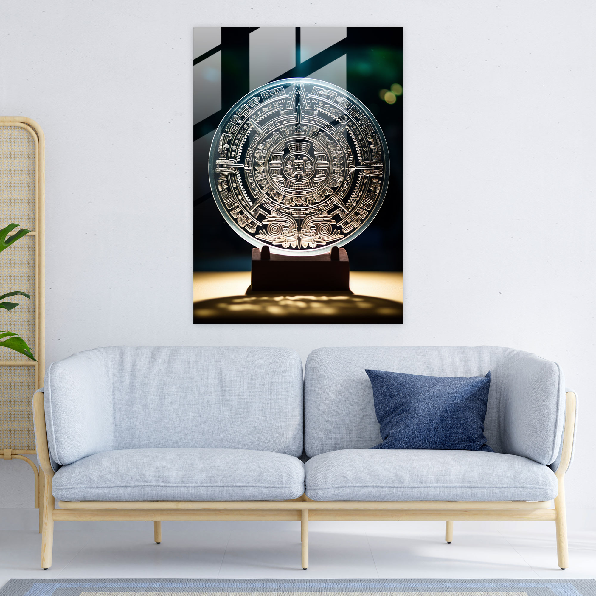 Mayan Glass Wall Art: Intricate Symbol Etchings - Mayan, Modern Art, Mayan Symbols, Mayan
