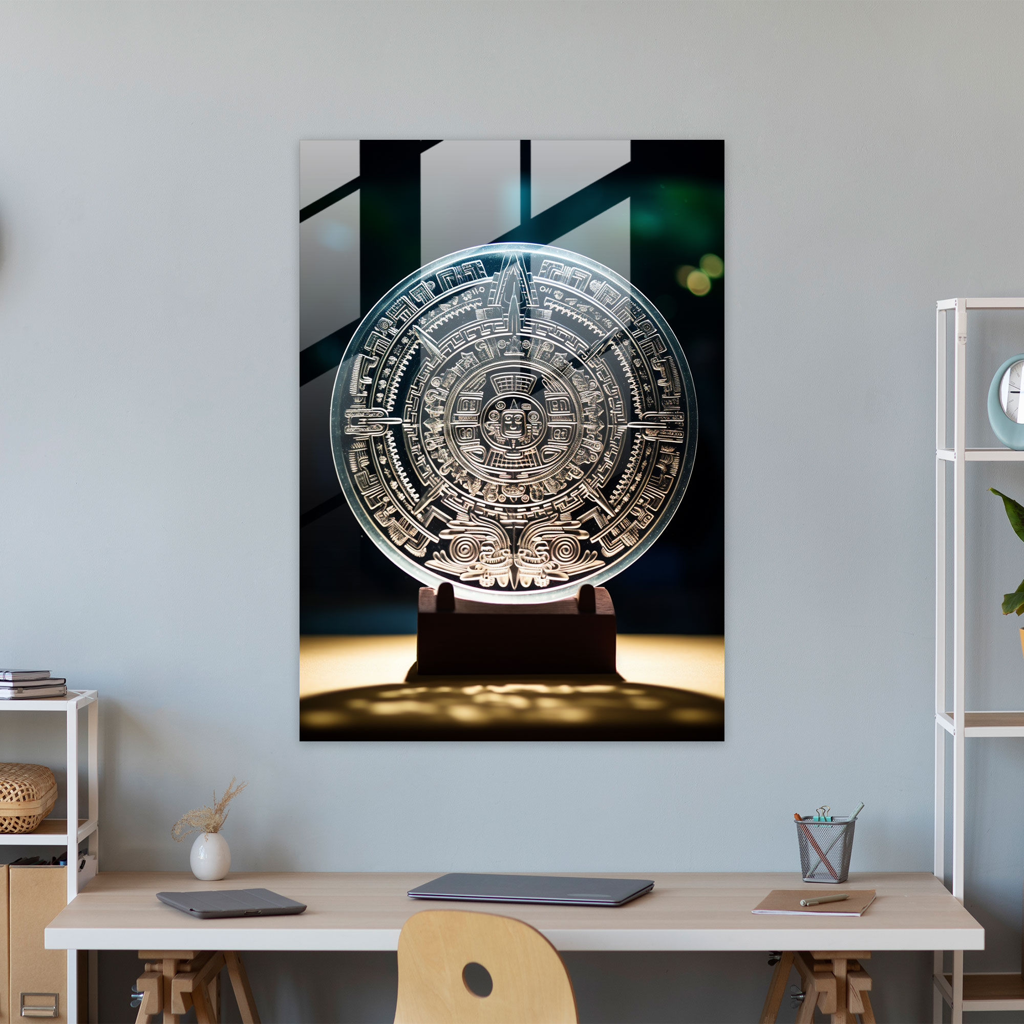 Mayan Glass Wall Art: Intricate Symbol Etchings - Mayan, Modern Art, Mayan Symbols, Mayan