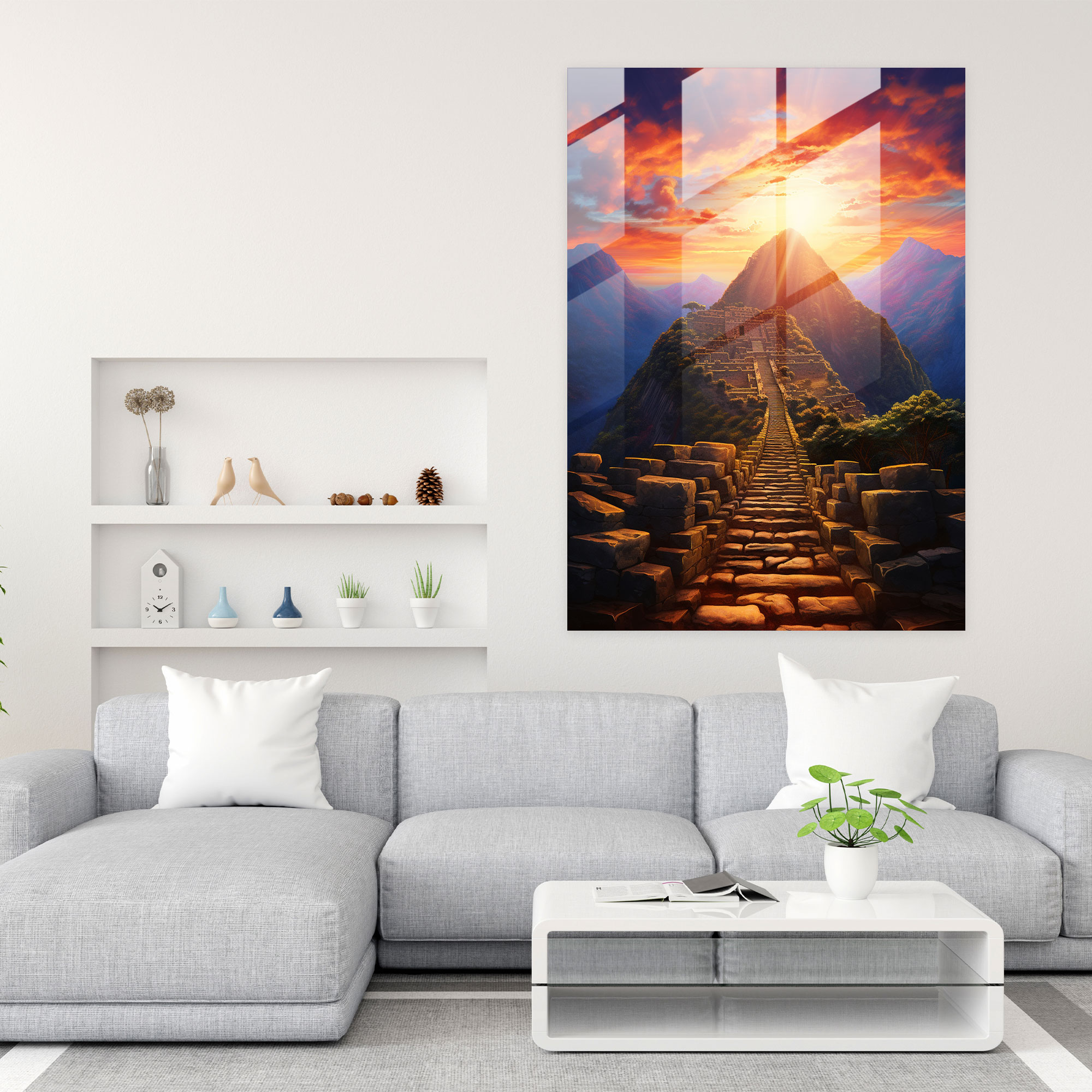 Inca Civilization Glass Wall Art - Vibrant Temple At Sunset Home Decoration - Mayan, Glass Wall Art, Home Decoration, Glass Art