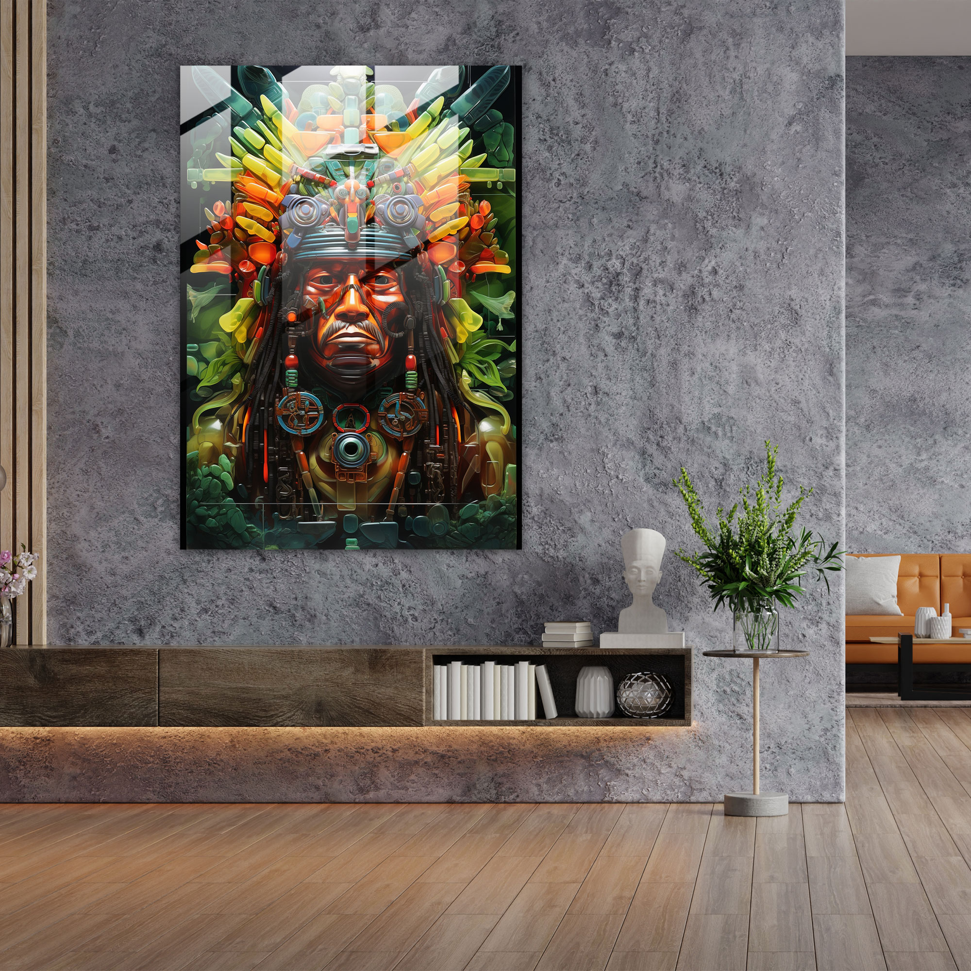 İnka Uygarlığı Cam Duvar Sanatı - Mistik İnka Şaman Ev Dekorasyonu - Mayan Modern Sanat Cam Duvar Sanatı Cam Sanatı