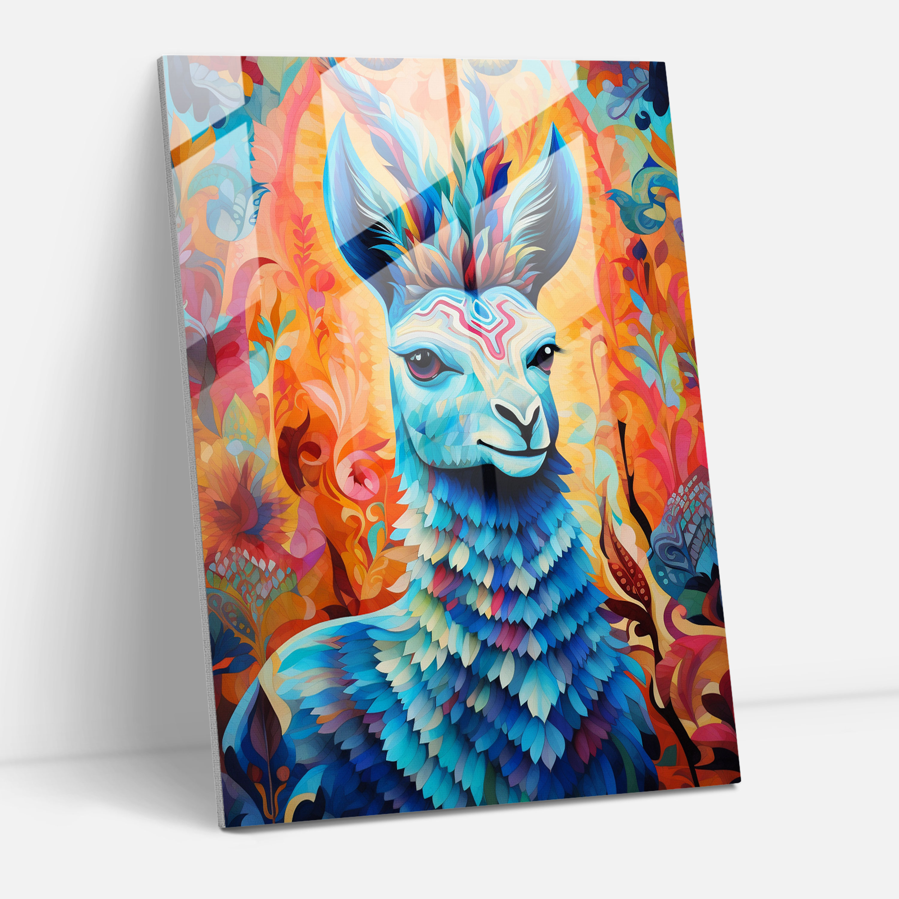 Inca Civilization Glass Wall Art - Whimsical Llama In Decorative Patterns Home Decoration - Mayan, Modern Art, Home Decoration, Glass Wall Art